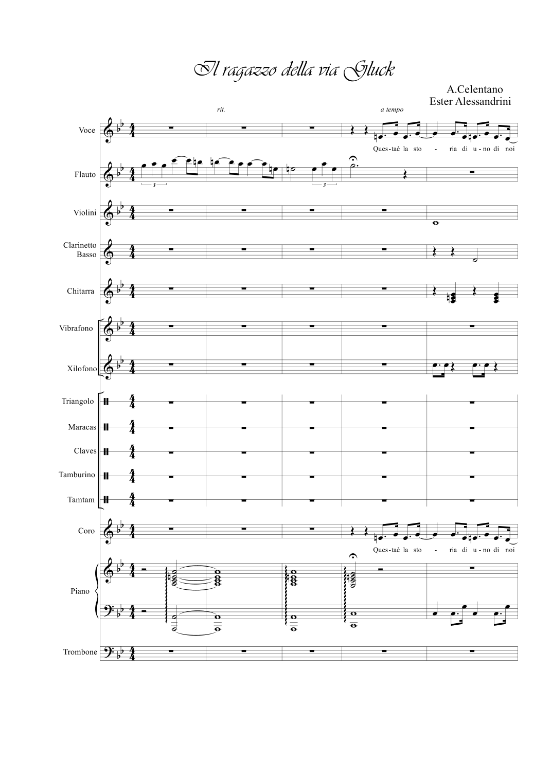 Il ragazzo della via Gluck (arr. E.Alessandrini) by A.Celentano 管弦乐总谱 - 预览