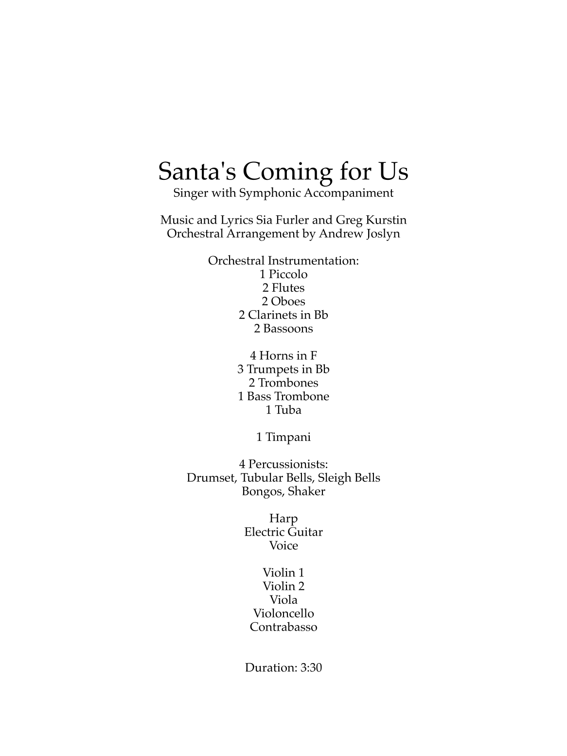 Santa's Coming For Us (arr. Andrew Joslyn) by Sia Full Orchestra