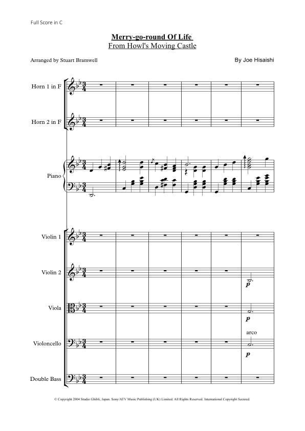 Merrygoround Of Life Sheet Music Joe Hisaishi Performance Ensemble