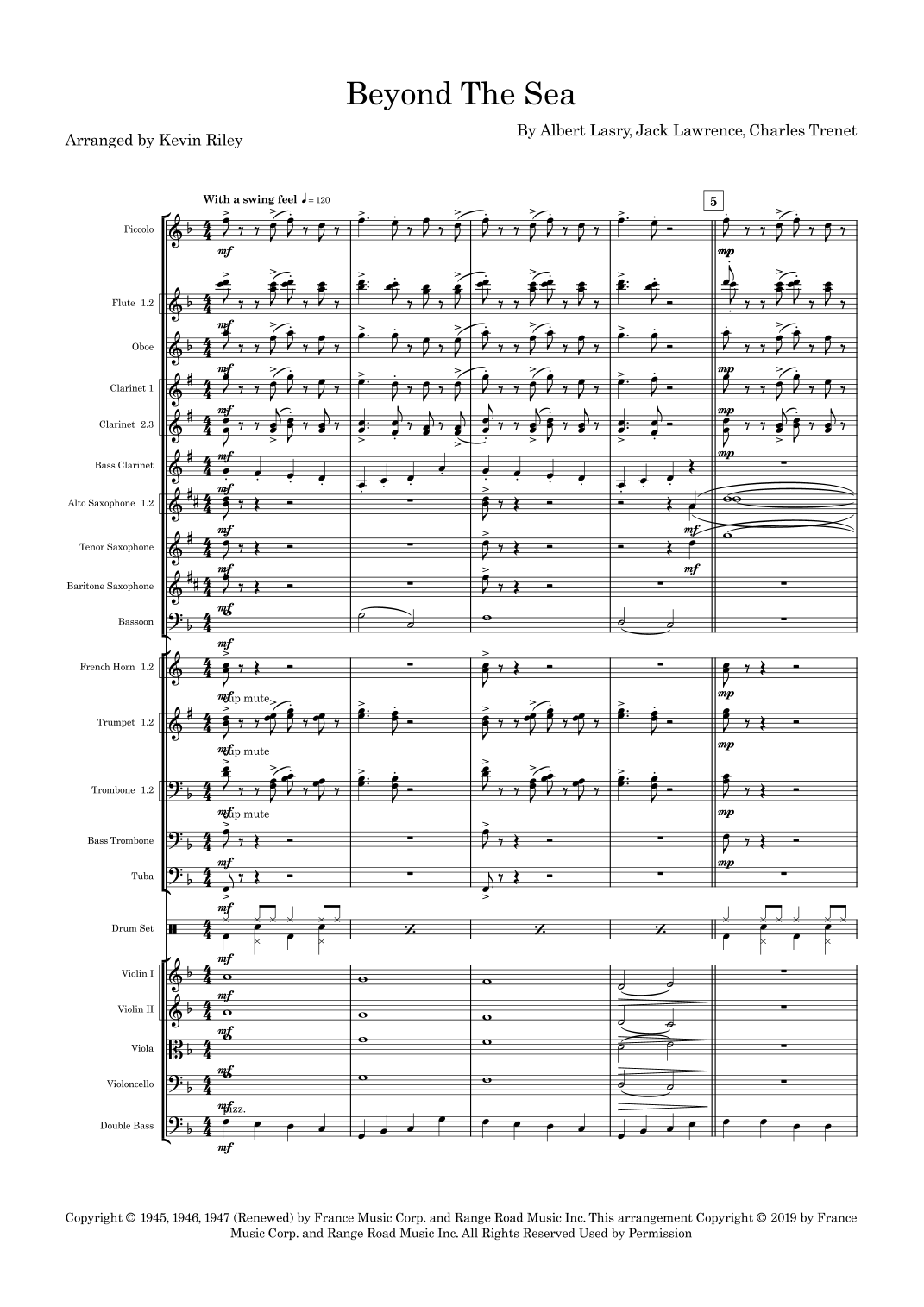 Bobby Darin 的 Beyond The Sea (arr. Kevin Riley) 管弦乐团版本 - 预览
