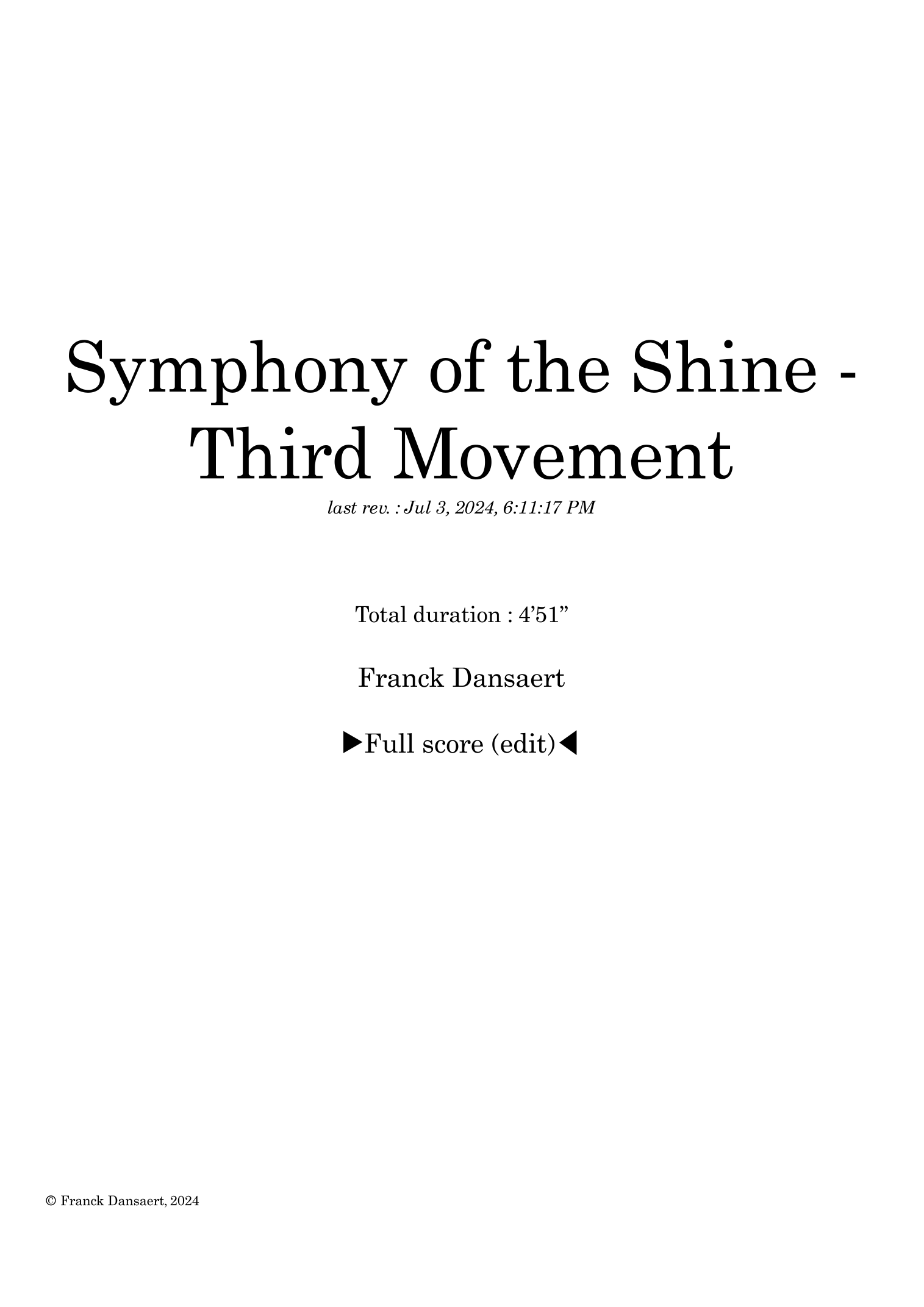 Symphony of the Shine (third movement) - Score Only by Franck Dansaert Full Orchestra