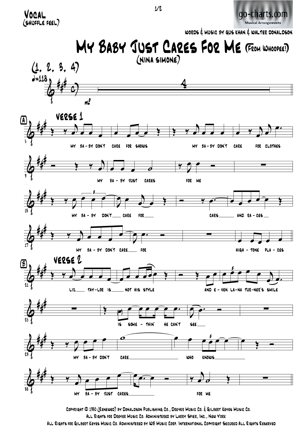 My Baby Just Cares For Me (arr. Andy Davidson go-charts.com) by Nina Simone Full Orchestra