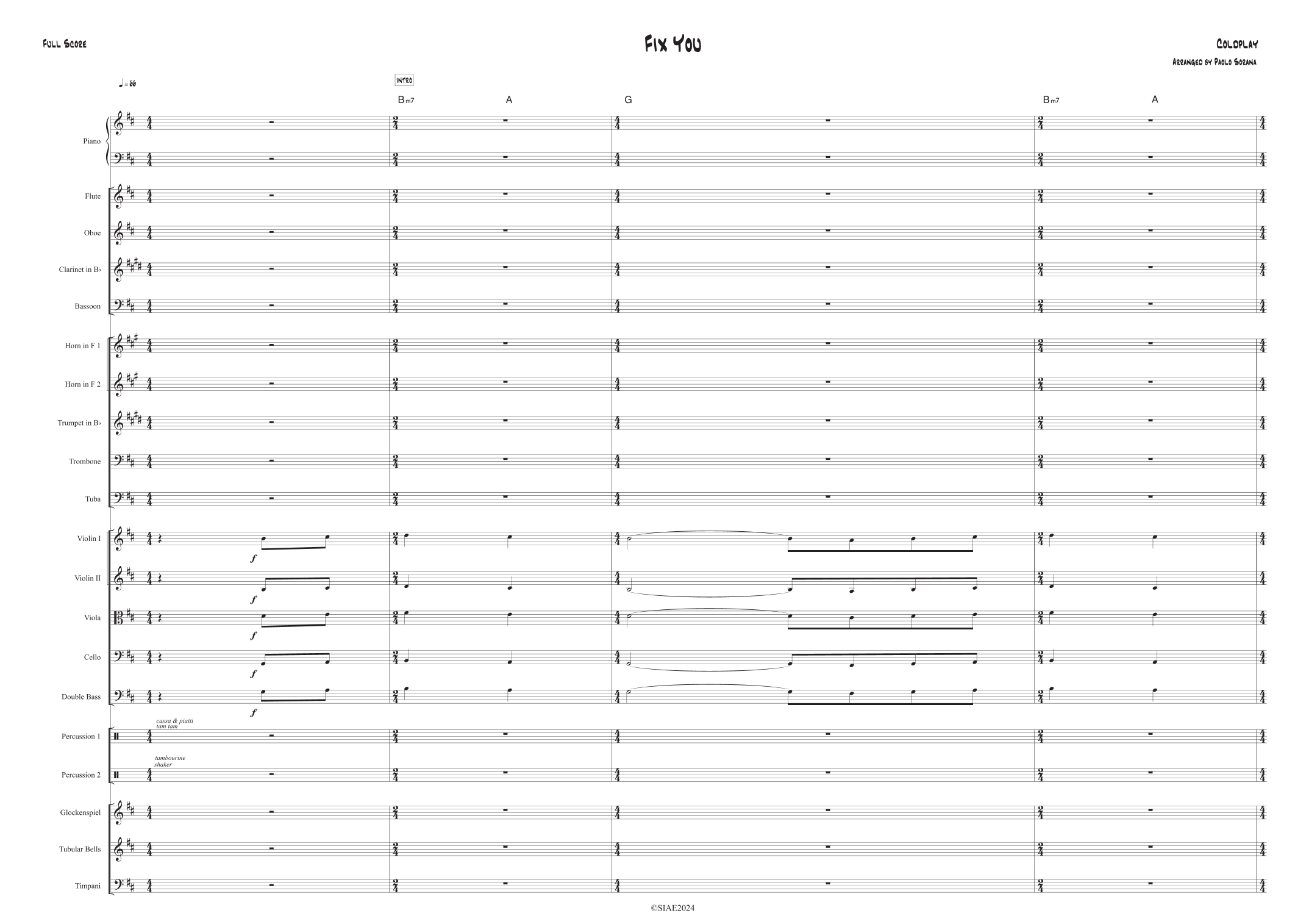 Fix You (Orchestral Arrangement) - Full Score & Parts (arr. Paolo Sorana) by Coldplay Full Orchestra