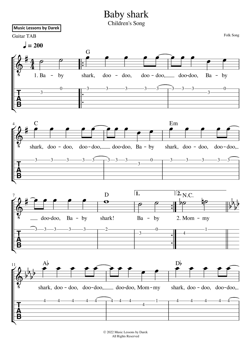 Guitar Nursery Rhymes Tabs Guitar Nursery Rhymes Tabs
