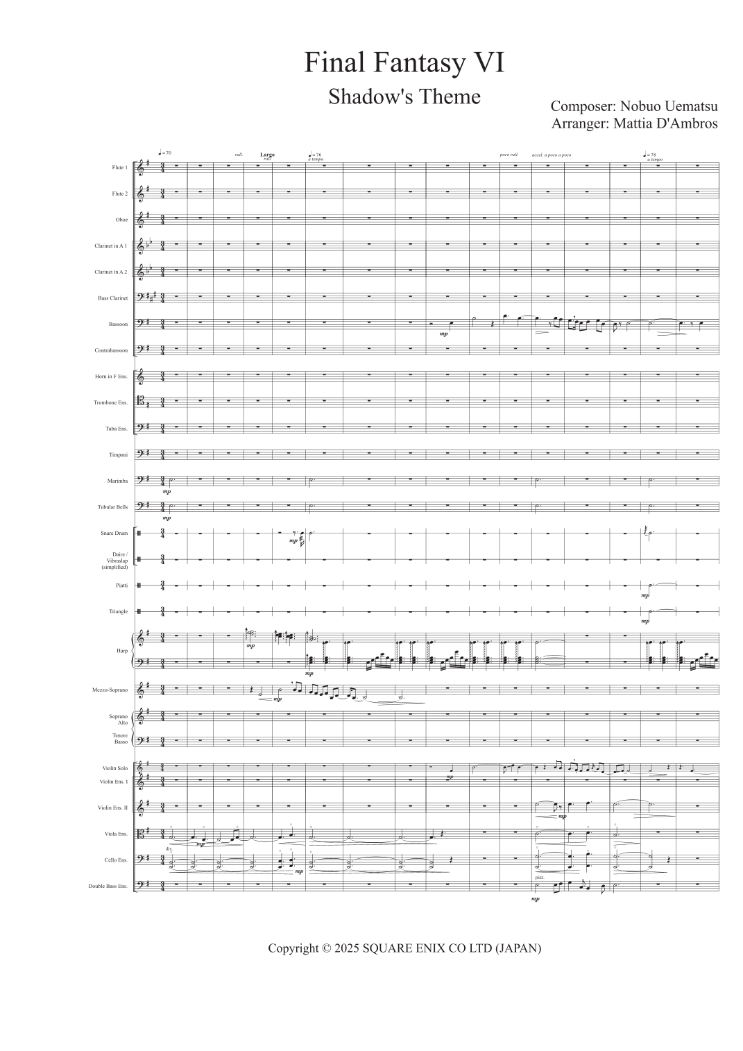 Shadow's Theme - Score Only (arr. D'Ambros Mattia) by Nobuo Uematsu Full Orchestra