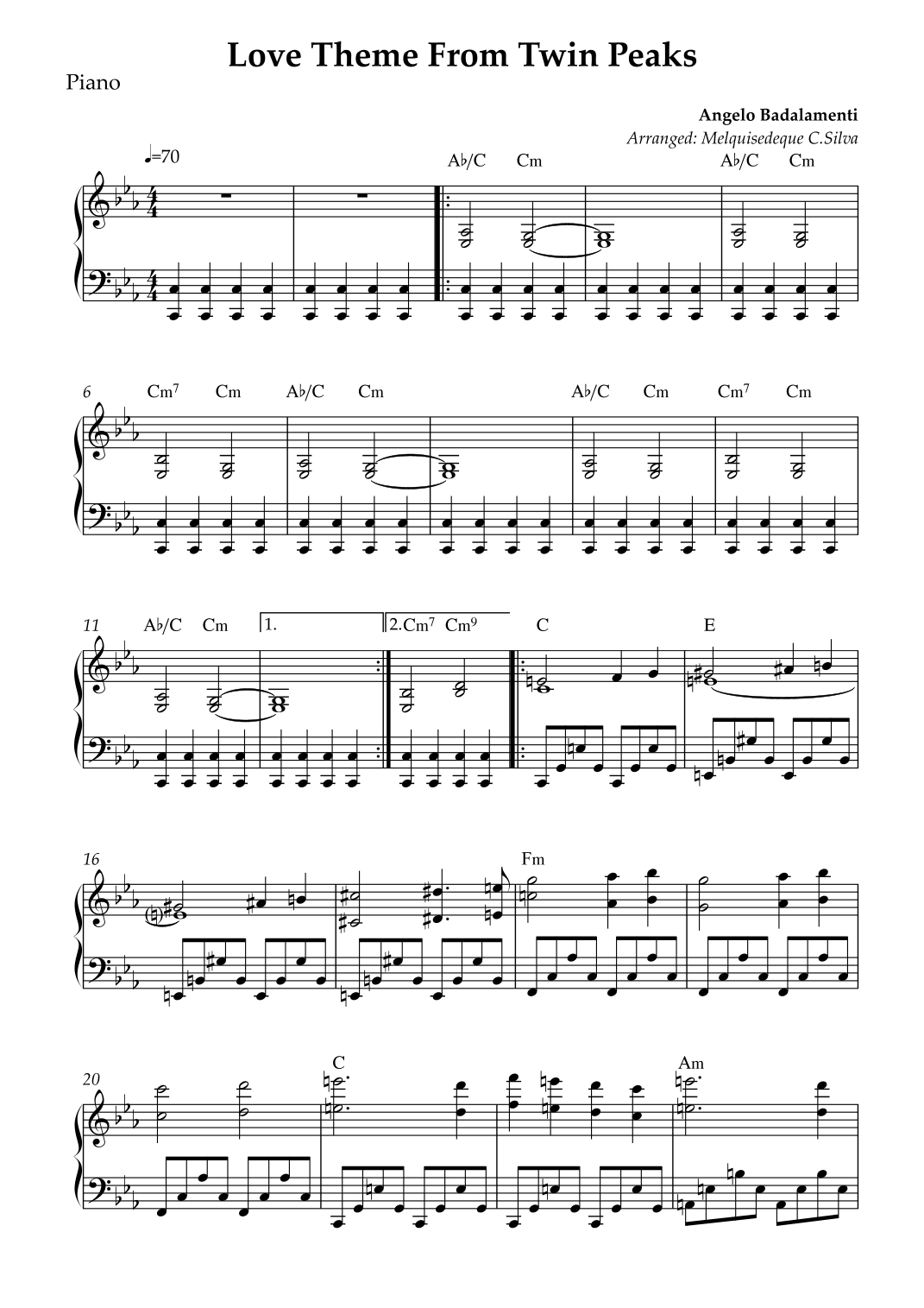 Twin Peaks Theme (arr. Melquisedeque C.Silva) by Angelo