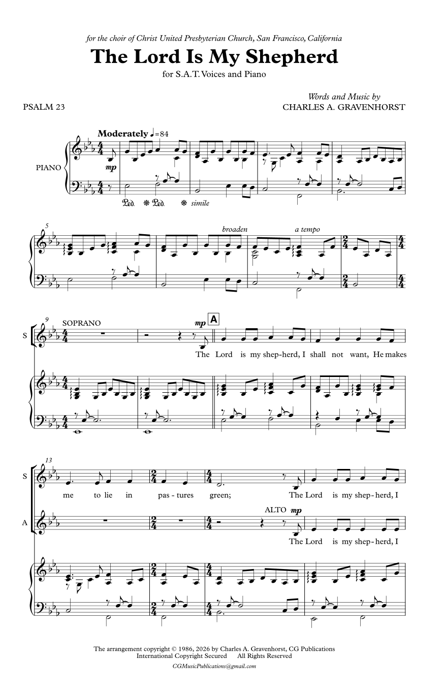 The Lord Is My Shepherd – S.A.T. Voices and Piano by The Earlsmont ...