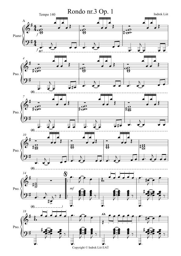 Piano rondos " Goodwill " Part 3 Sheet Music Reet Ristmägi Piano Solo