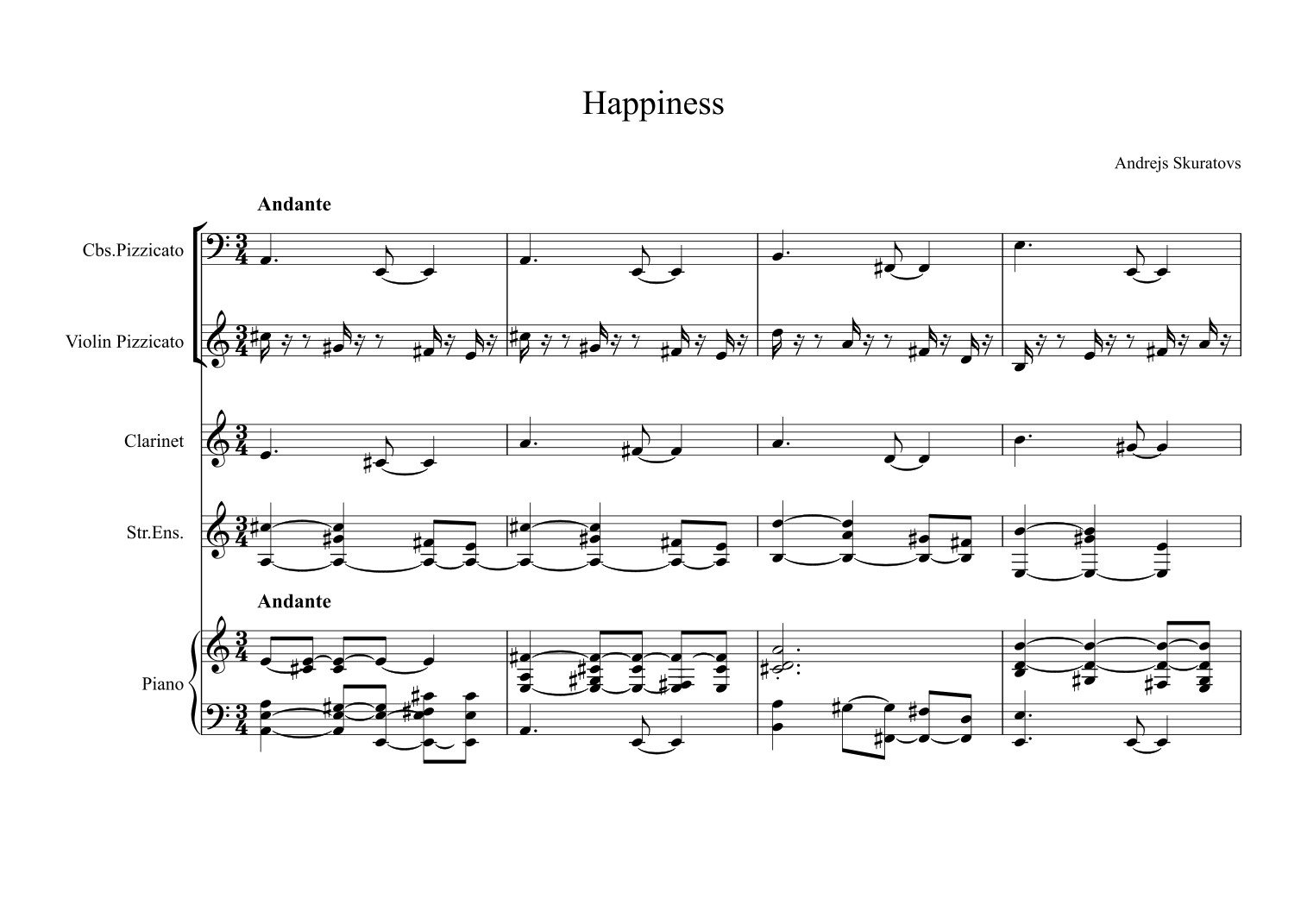 【安德烈斯·斯库拉托夫斯《B大调幸福》作品7：行板管弦乐总谱】Happiness in B major, Op. 7: Andante by Andrejs Skuratovs (Skuratov Andrew) Full Orchestra PDF乐谱下载