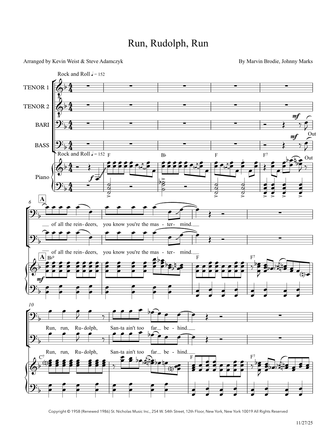 Run Rudolph Run (arr. Kite & String Music) by Justin Moore Sheet Music ...