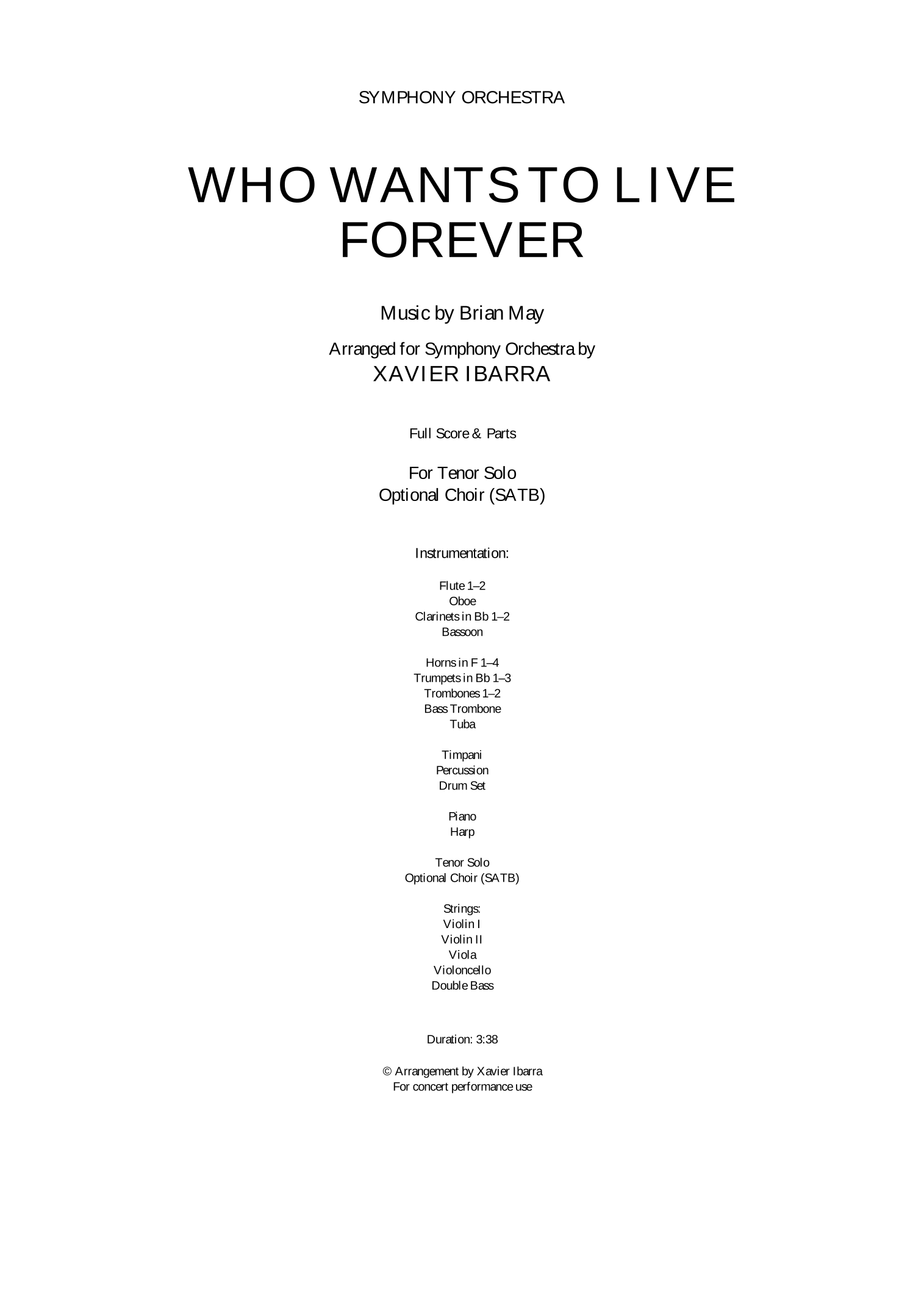 Who Wants To Live Forever (arr. Xavier Ibarra) by Queen Full Orchestra
