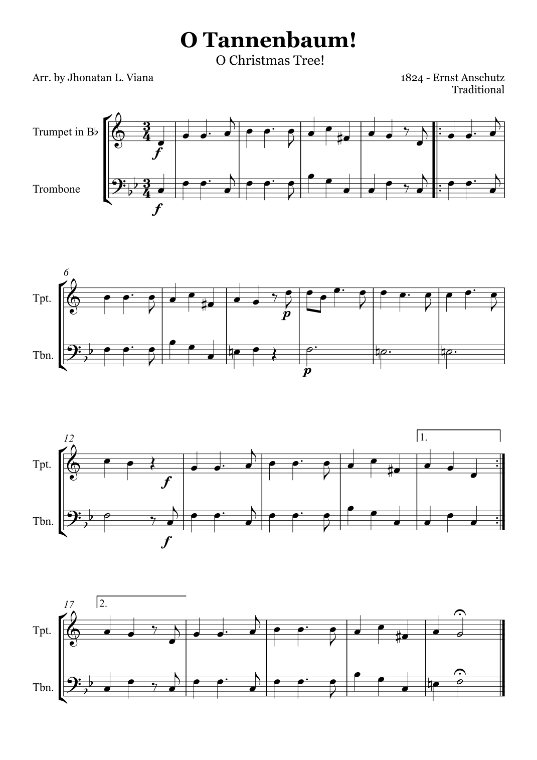 Oh! Tannenbaum! (Oh! Christmas Tree!) (arr. Jhonatan Lucio Viana) Noten