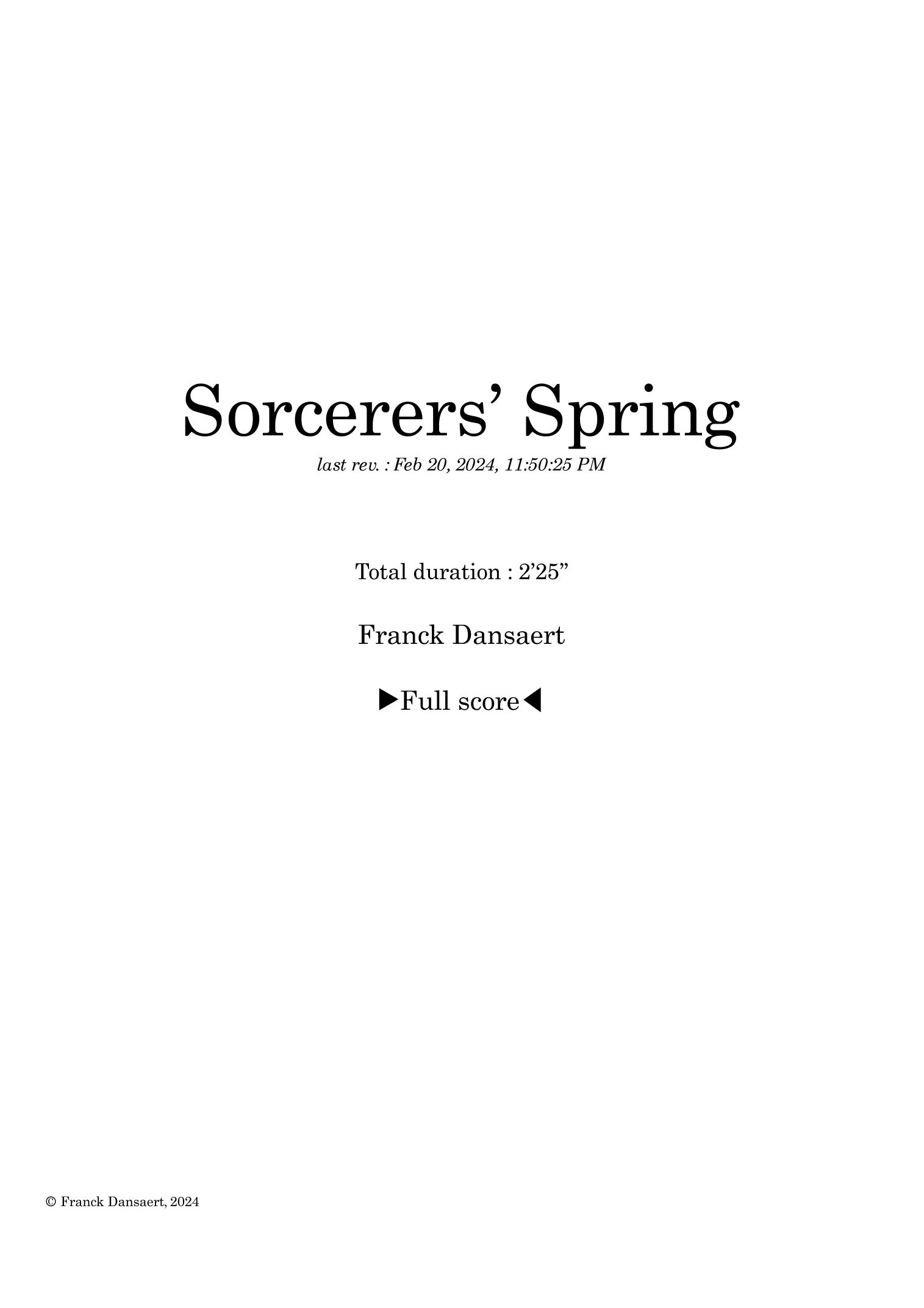 Sorcerers' Spring - Score Only by Franck Dansaert Full Orchestra
