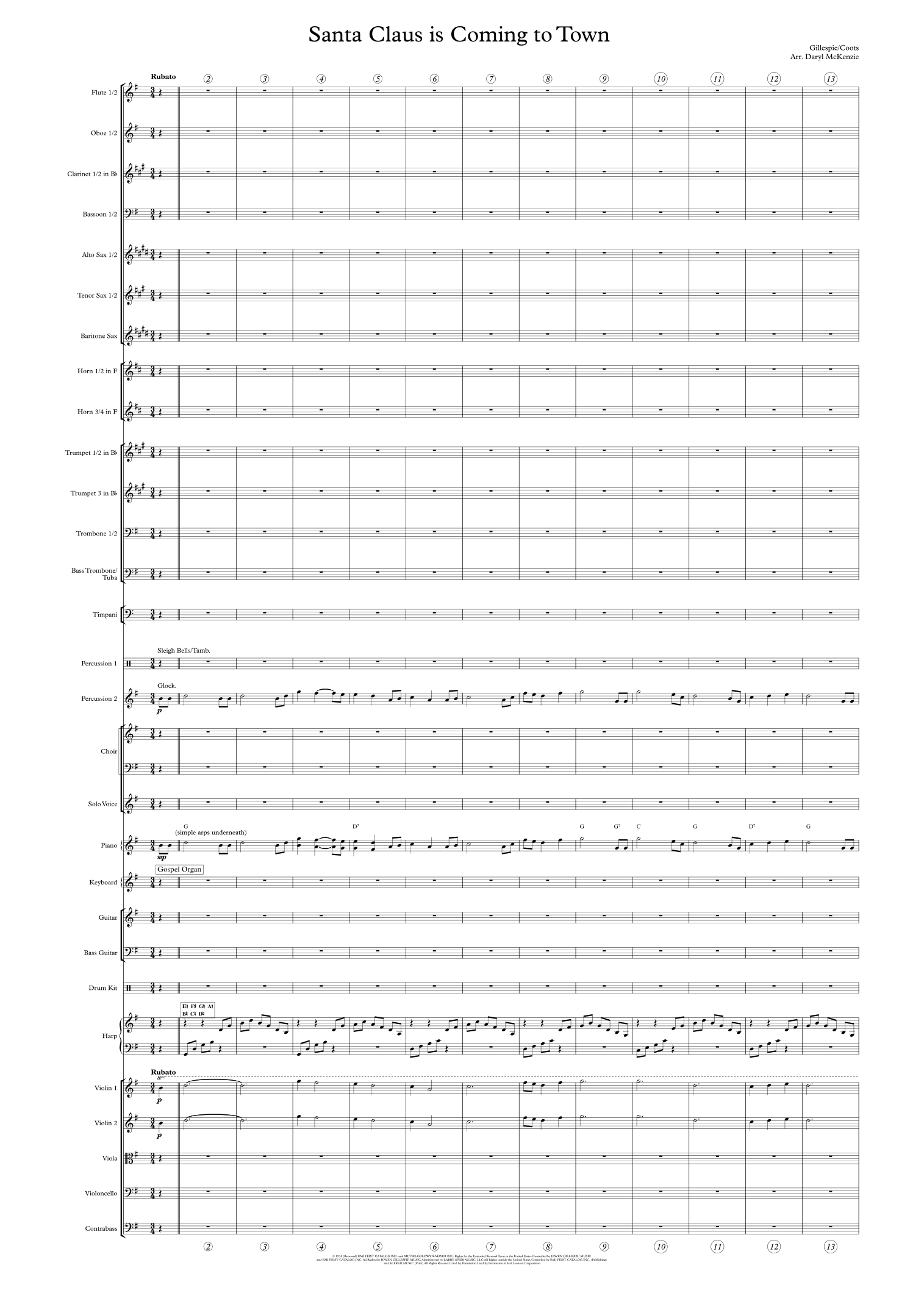 Santa Claus Is Comin' To Town (arr. Daryl McKenzie) by Michael Buble 管弦乐团全编制 - 预览