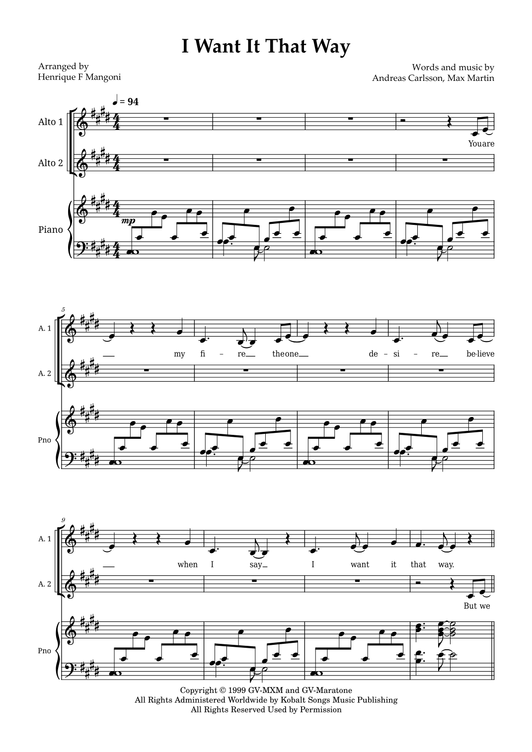 I Want It That Way (arr. Henrique F Mangoni) von Backstreet Boys Noten ...