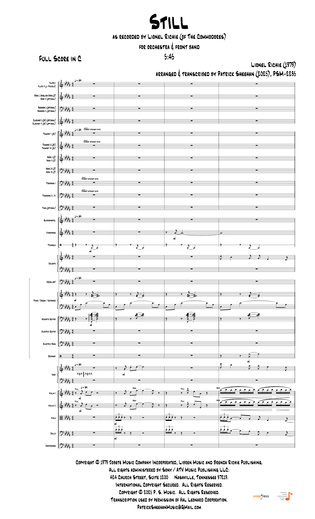 Still (arr. Patrick Sheehan) by The Commodores 管弦乐总谱 - 预览