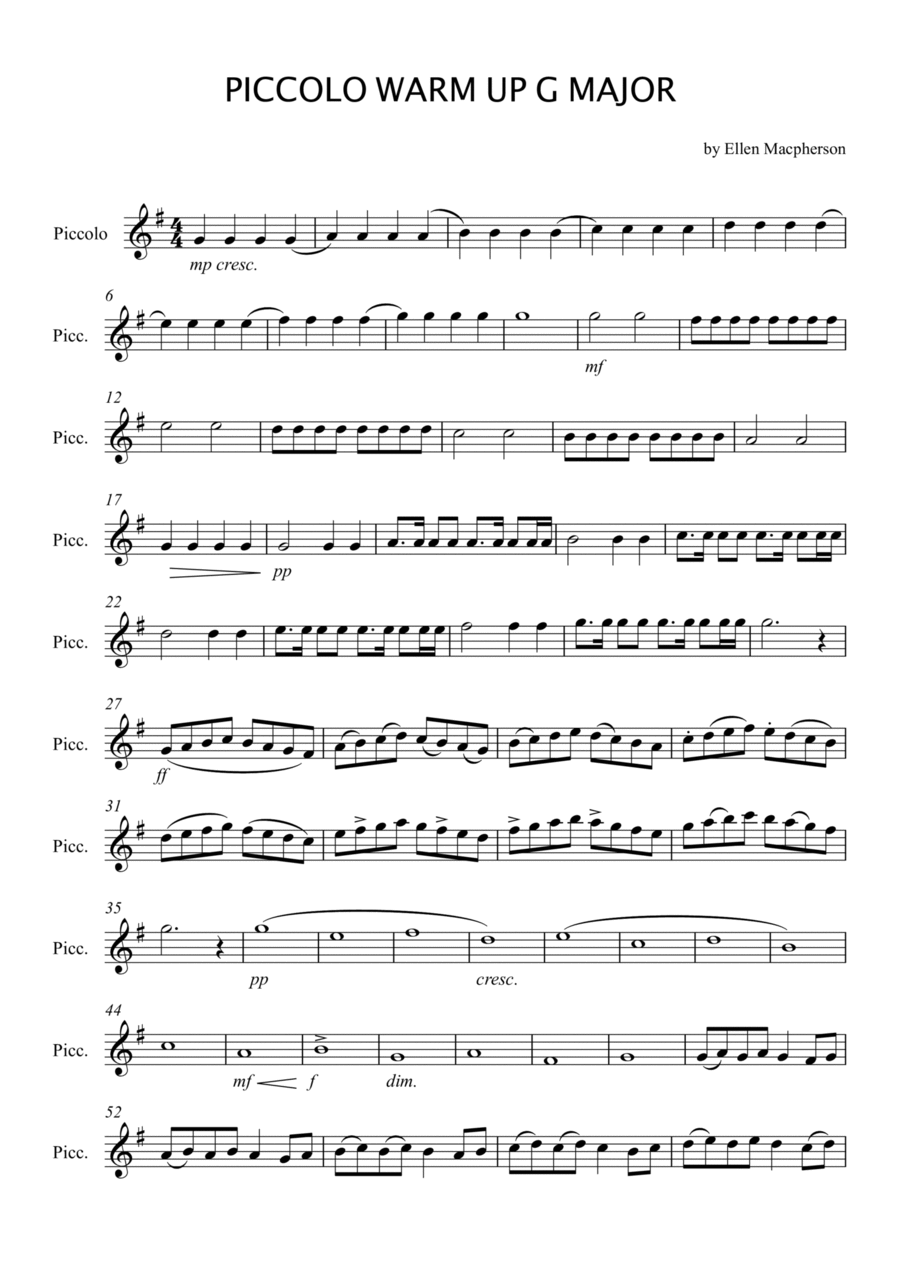 PICCOLO WARM UP - G MAJOR Partition Digitale