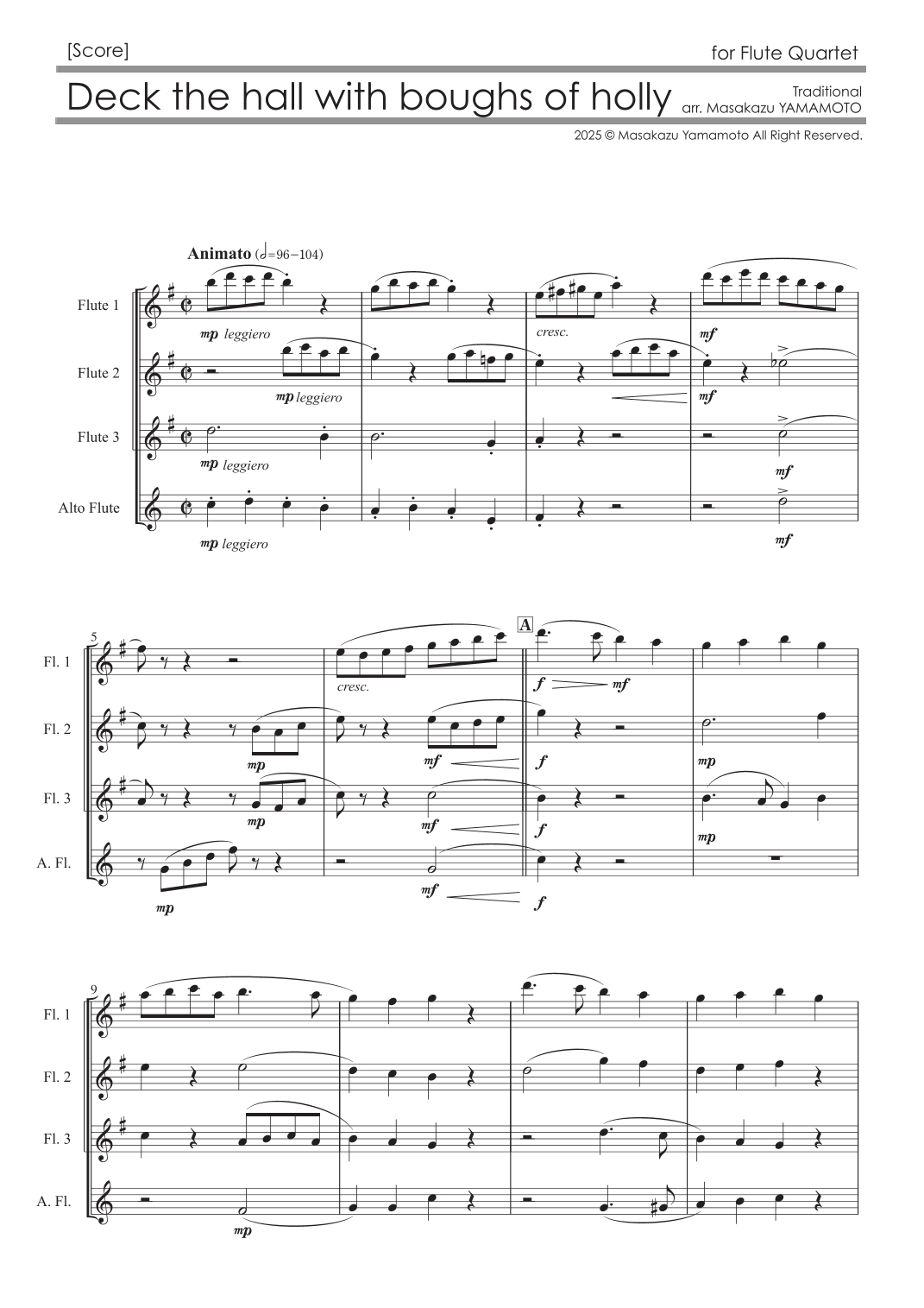 Deck the hall with boughs of holly [for Flute Quartet / Christmas Music ...