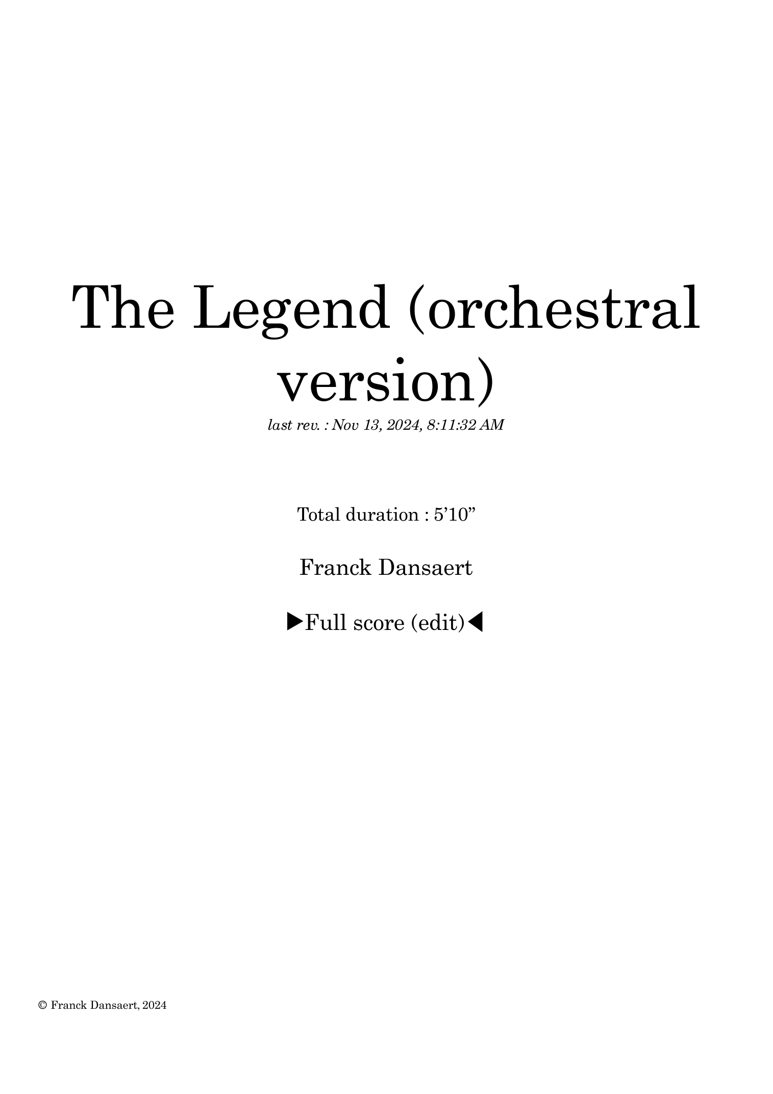 The Legend - Score Only(仅总谱)by Franck Dansaert Full Orchestra(管弦乐团)- 预览