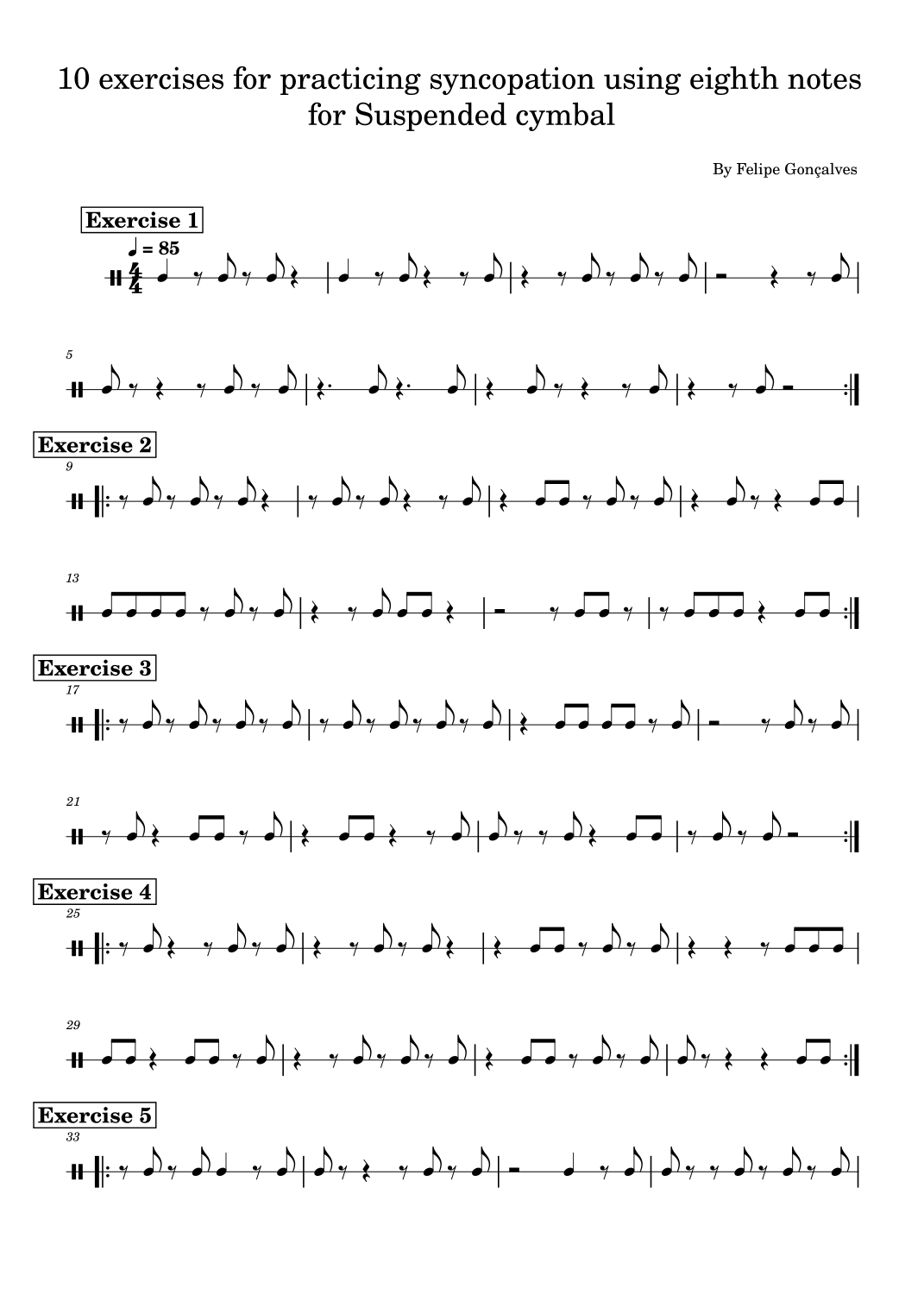 10 exercises for practicing syncopation using eighth notes for ...