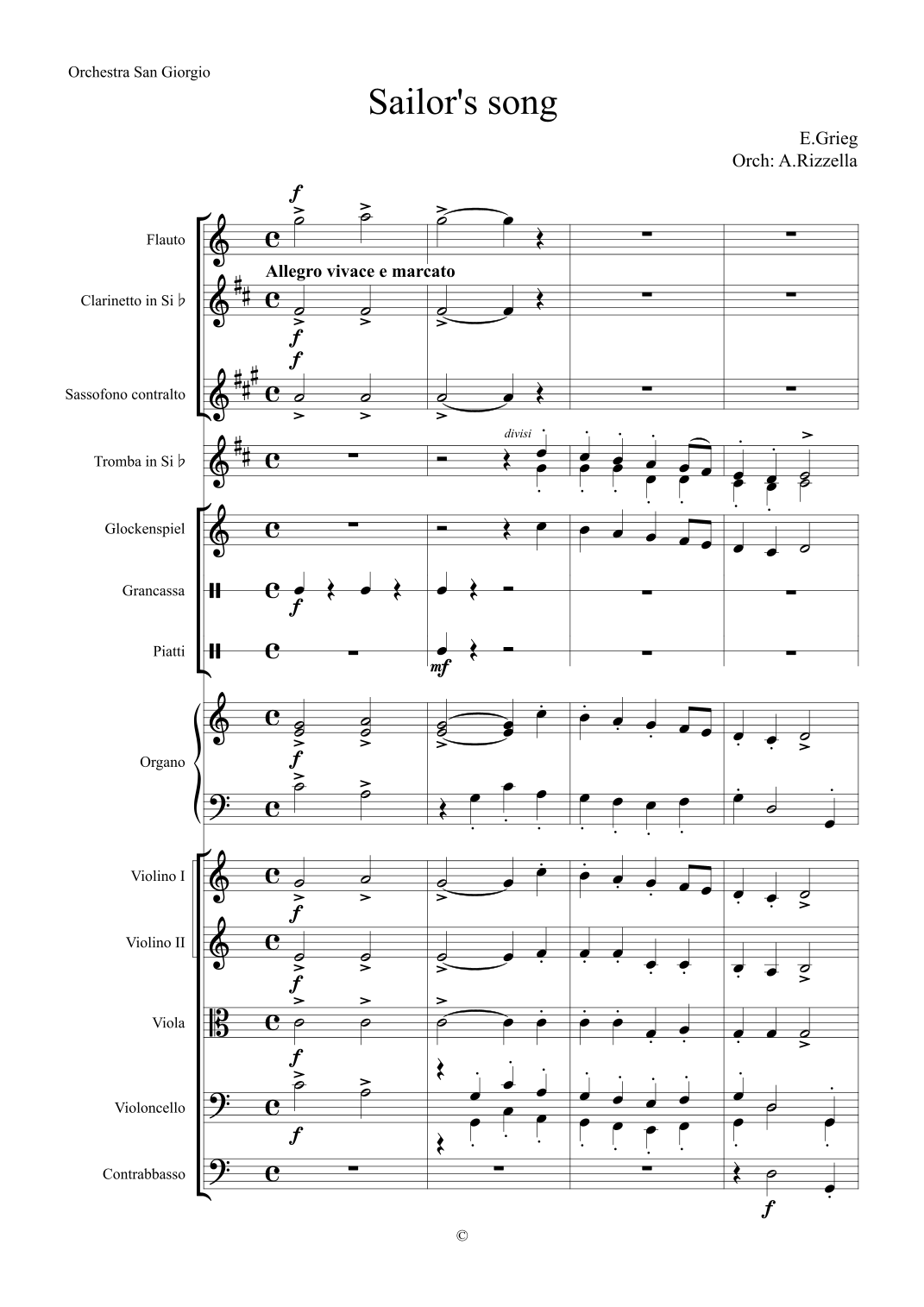 Sailor's song (arr. Antonello Rizzella) by Edward Grieg Full Orchestra