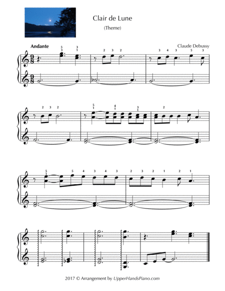 Clair De Lune short Theme For Easy Piano By Claude Debussy Sheet Clair De Lune short Theme For Easy Piano By Claude Debussy Sheet