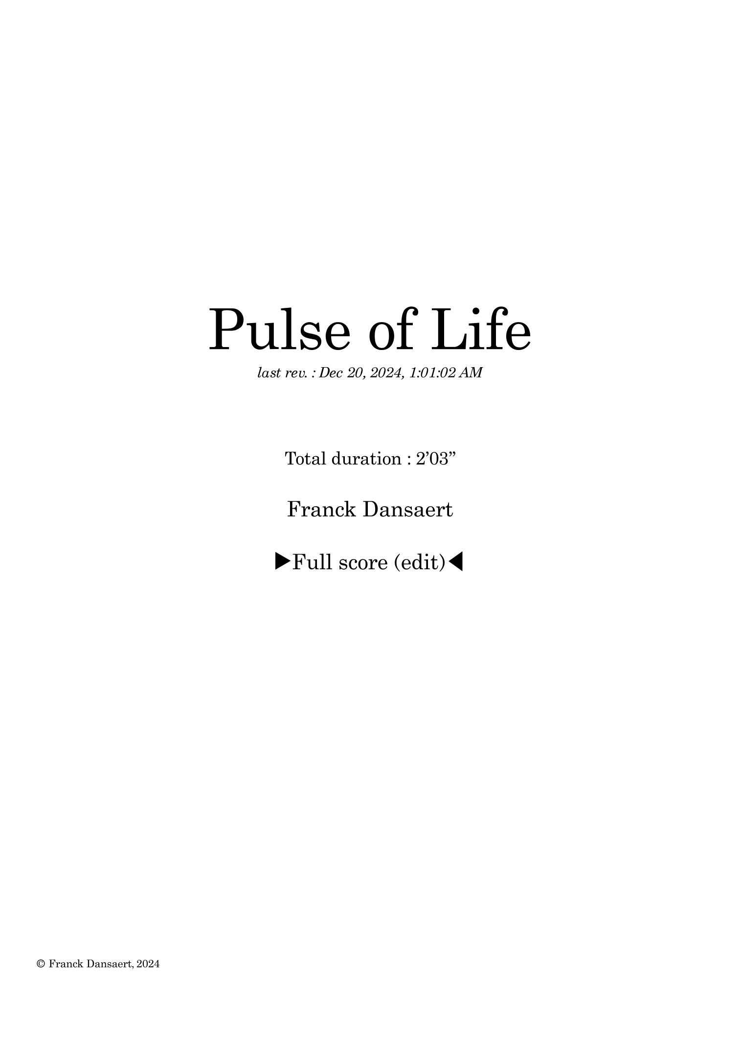Pulse of Life - 仅总谱(Franck Dansaert,管弦乐团)- 预览