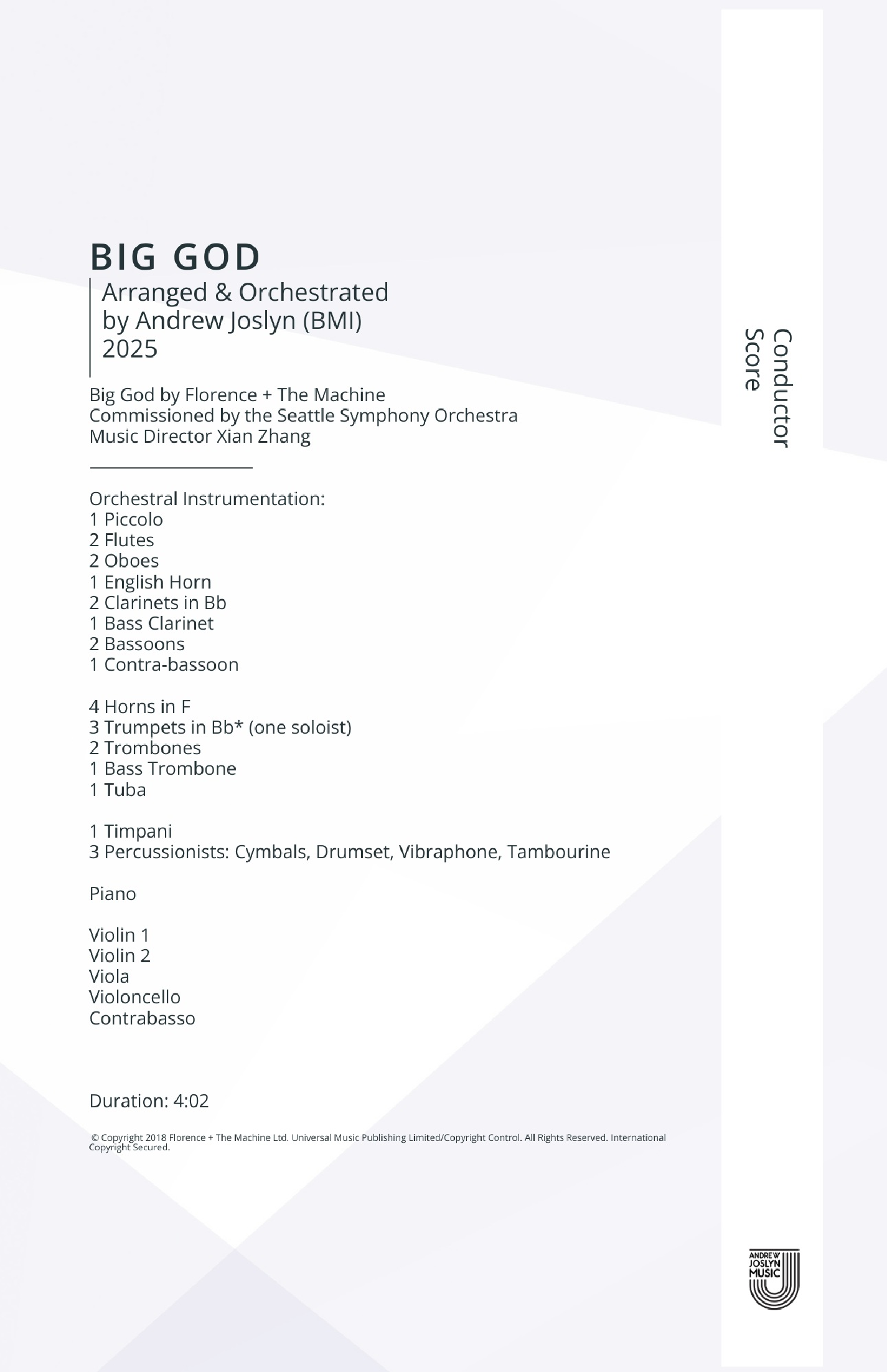 Big God (arr. Andrew Joslyn) by Florence & The Machine Full Orchestra