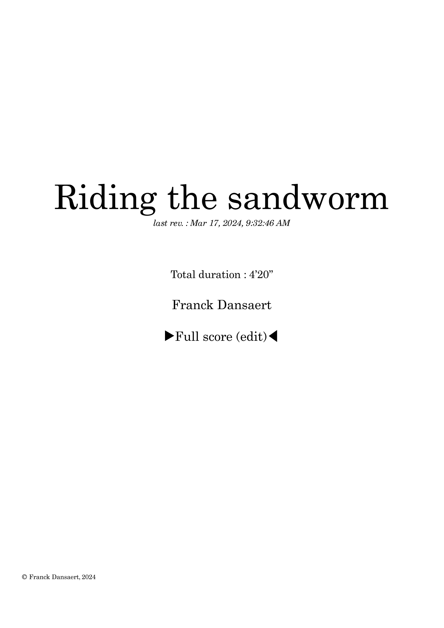 Riding the Sandworm - Score Only by Franck Dansaert Full Orchestra (驾驭沙虫 - 仅总谱) - 预览