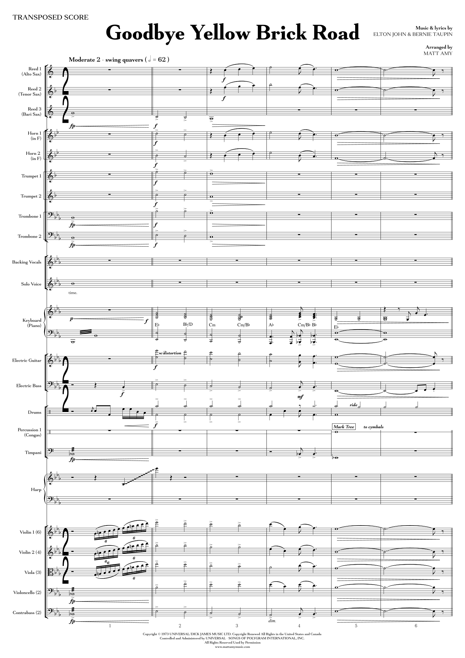 Goodbye Yellow Brick Road (arr. Matt Amy) by Elton John Sheet Music for ...