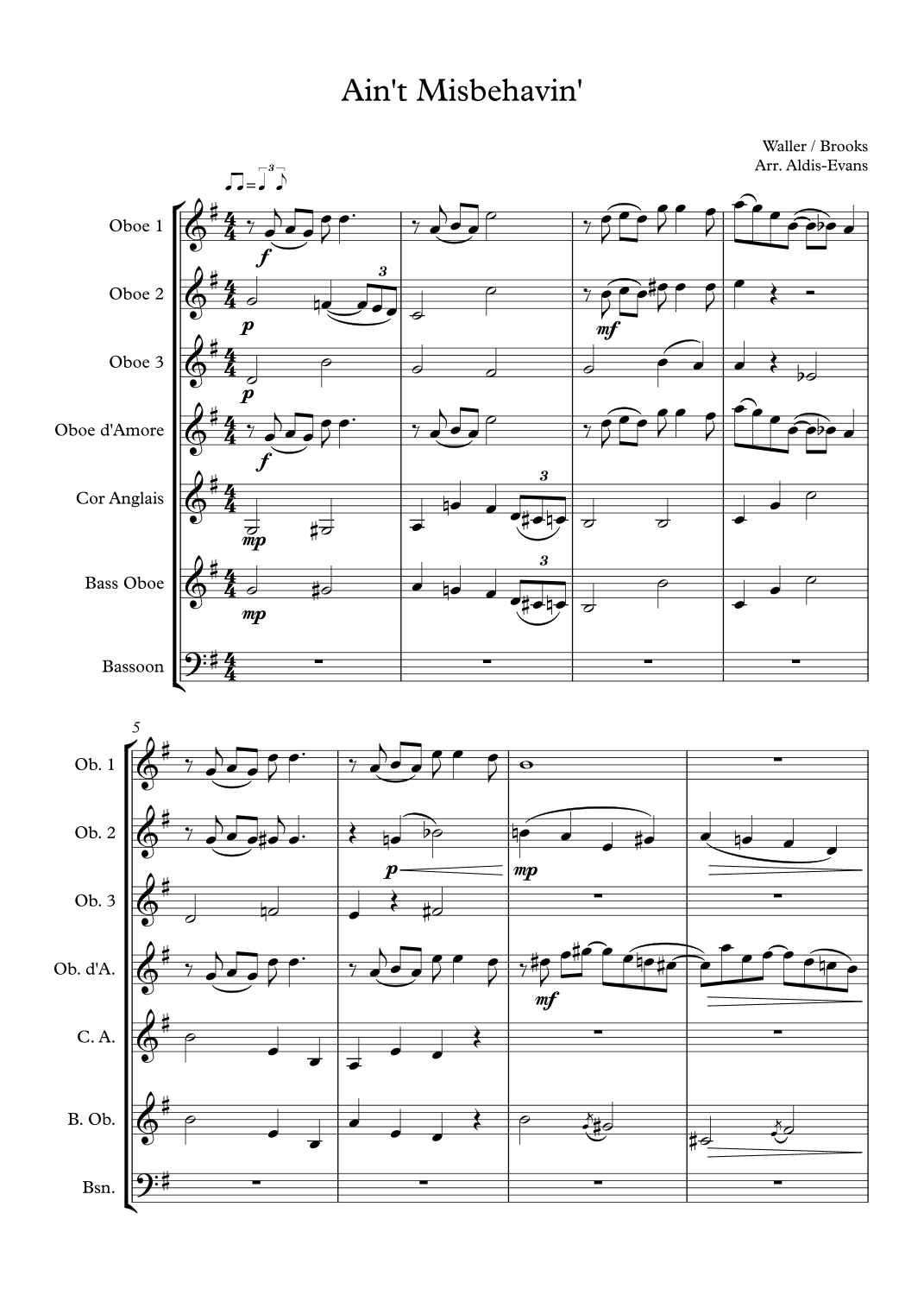 Ain’t Misbehavin (arr. Maddy AldisEvans) Sheet Music Fats Waller