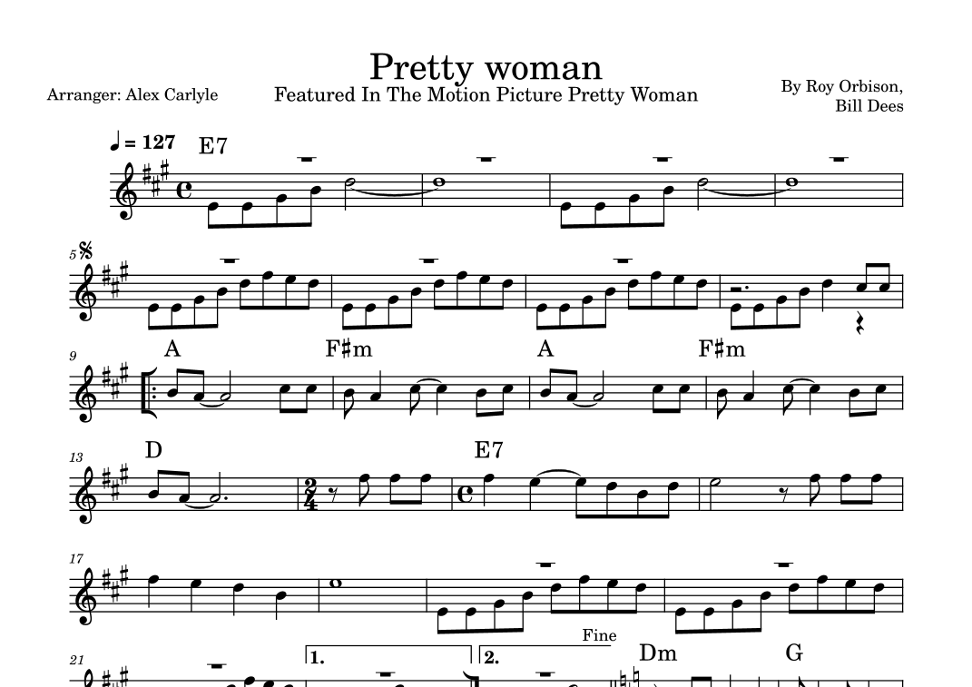 Pretty Woman Notes Oh, Pretty Woman by Roy Orbison Sheet Music for Lead Sheet / Fake Book ...