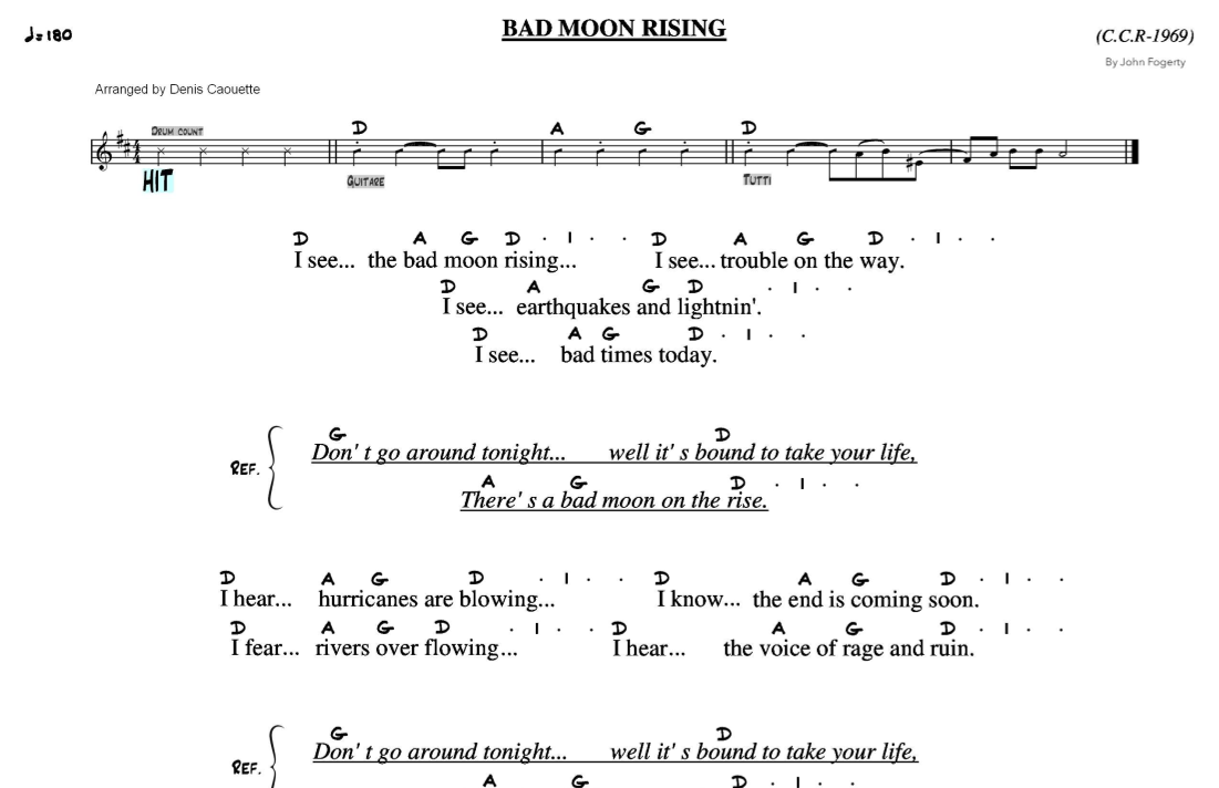 Bad Moon Rising (arr. Denis Caouette) by Creedence Clearwater Revival ...