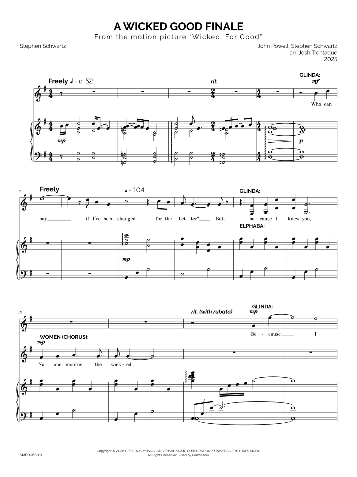 Wicked Final Note A Wicked Good Finale by Stephen Lawrence Schwartz Sheet Music for Piano ...