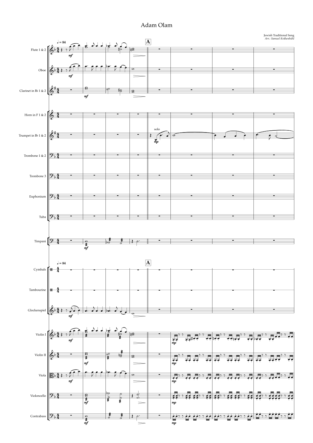 Adam Olam (arr. Samuel Krähenbühl) by A Jewish Traditional Song Full Orchestra