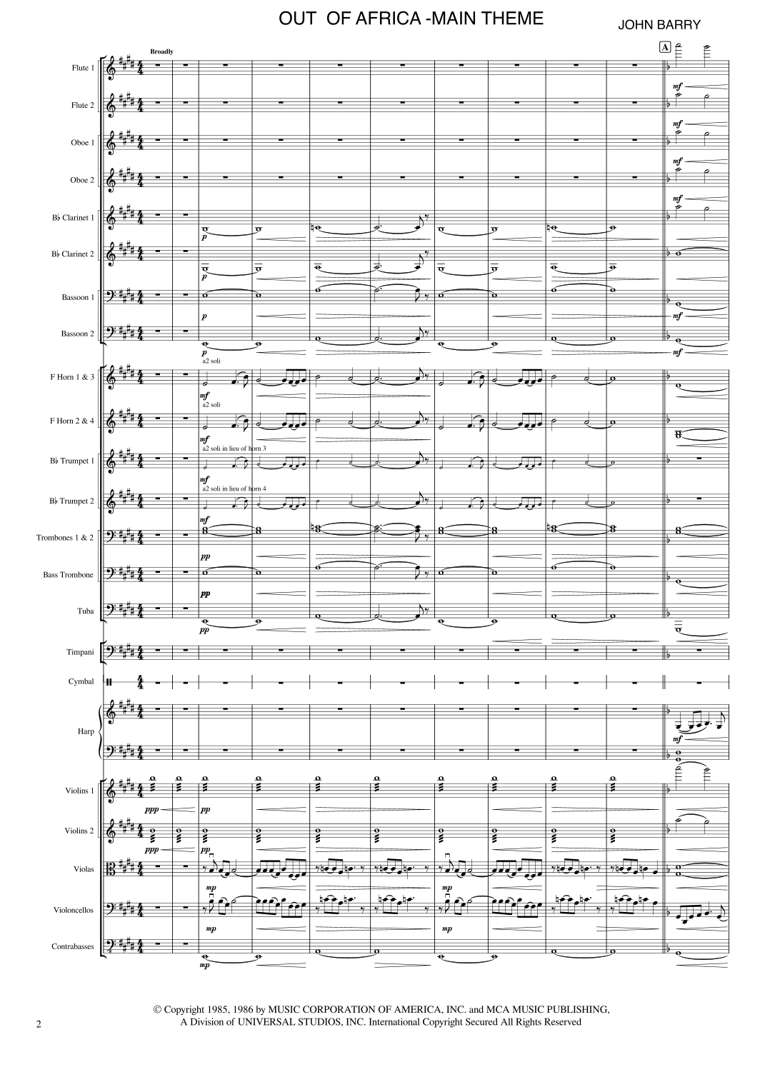 I Had A Farm In Africa (Main Title) (arr. Marcus Martin) by John Barry Full Orchestra