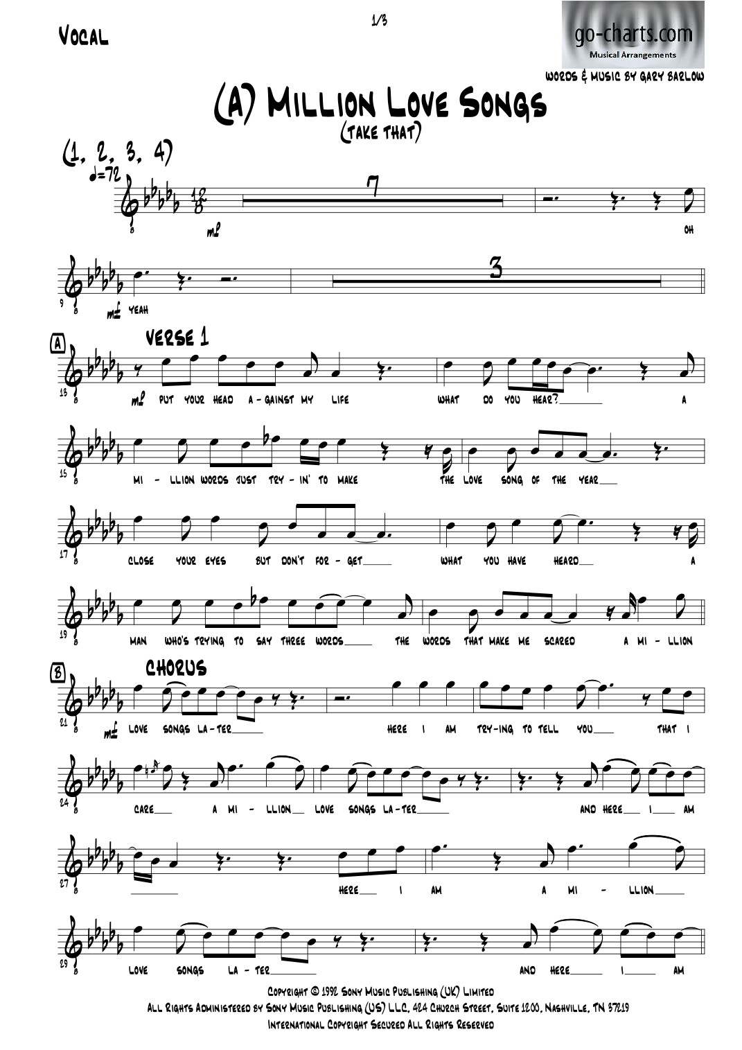 A Million Love Songs (arr. Andy Davidson go-charts.com) by Take That 管弦乐团 - 预览