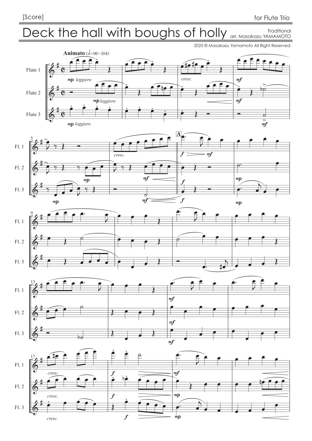 Deck the hall with boughs of holly [for Flute Trio / Christmas Music ...