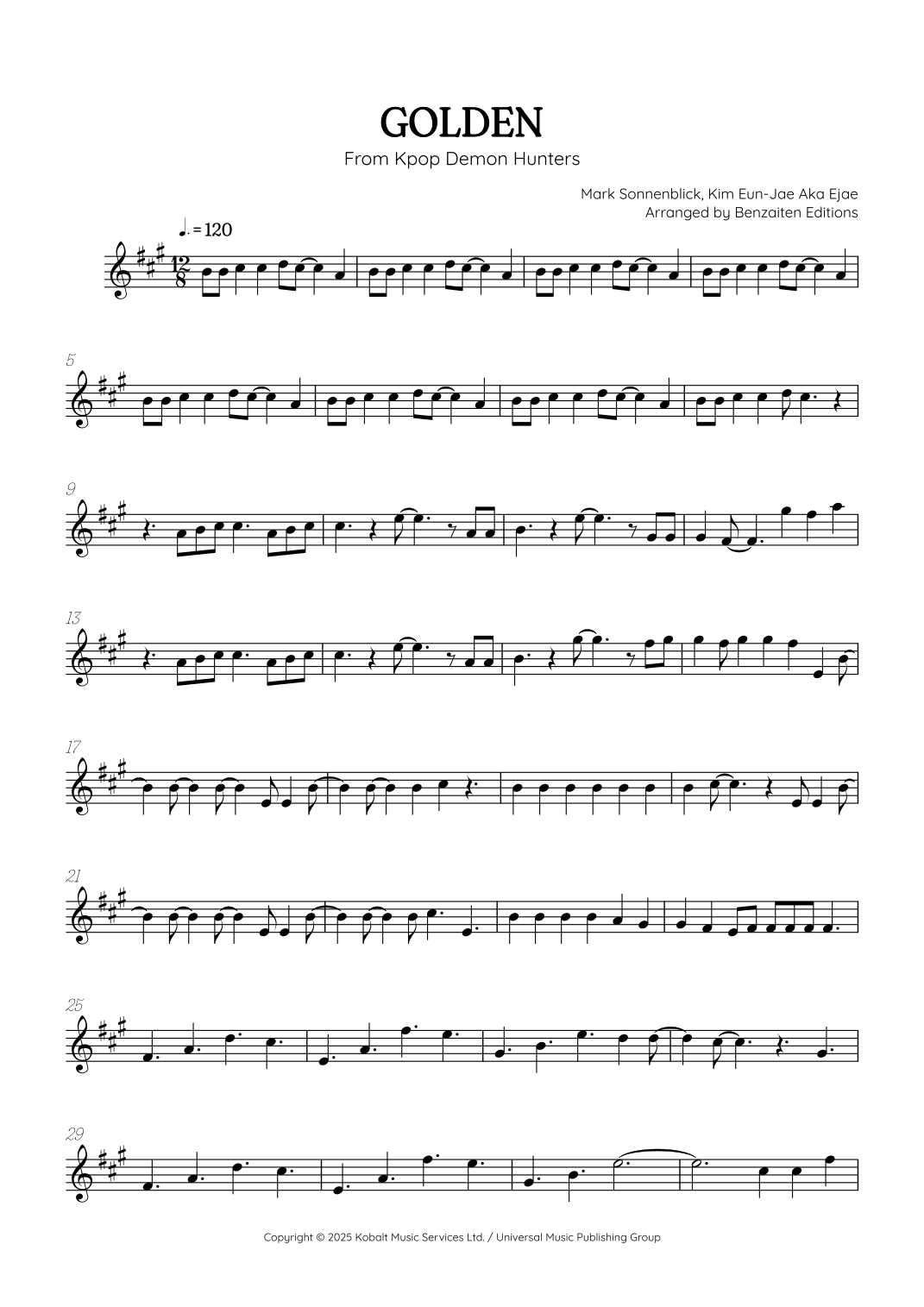 Golden by Huntr/X (Ejae, Audrey Nuna And Rei Ami) Sheet Music for