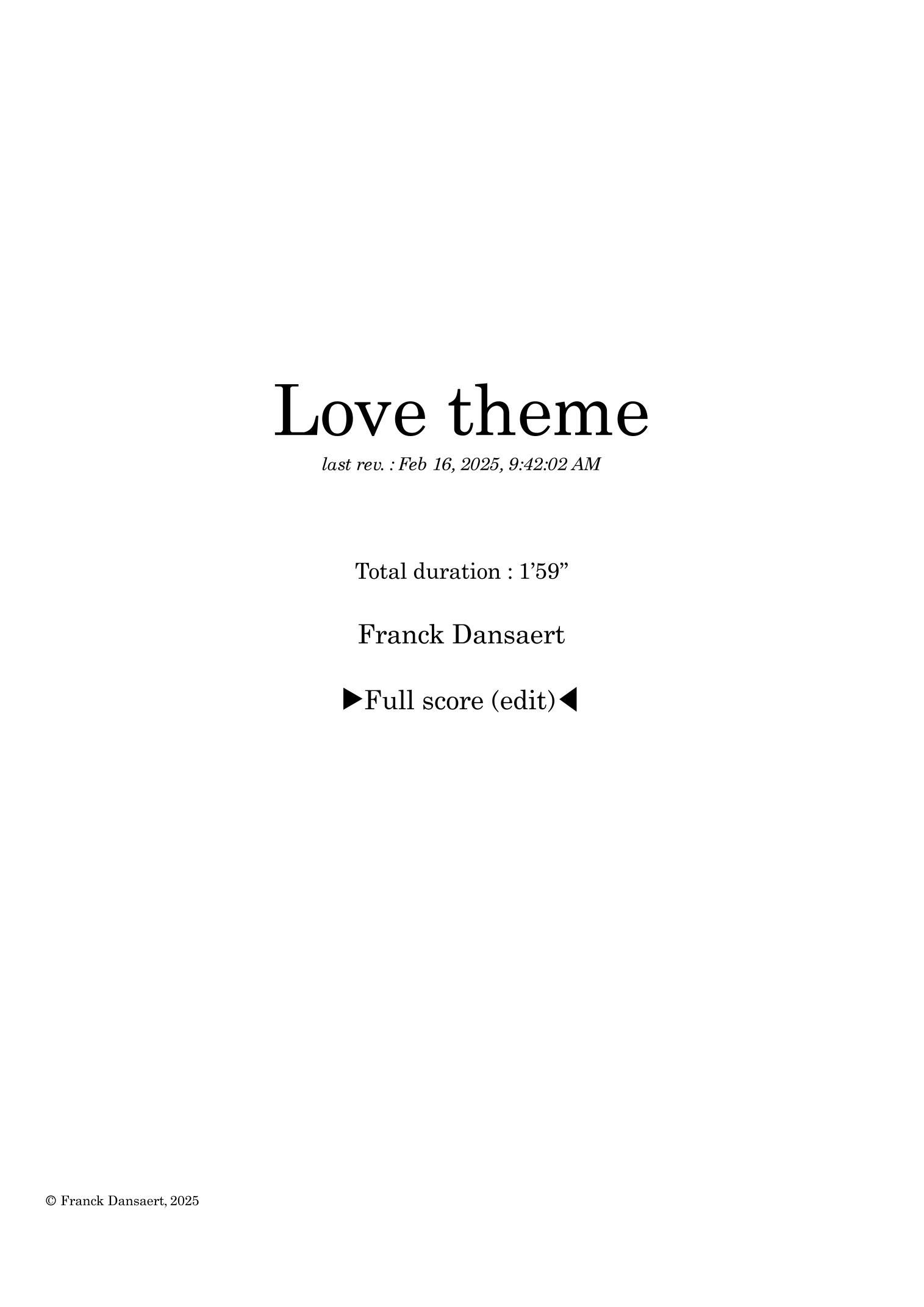 Love Theme - Score Only by Franck Dansaert Full Orchestra