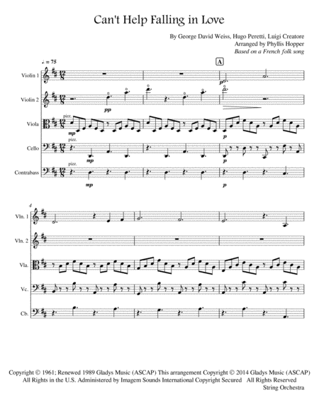 Can't Help Falling In Love (arr. Phyllis Hopper) by Elvis Presley String Orchestra
