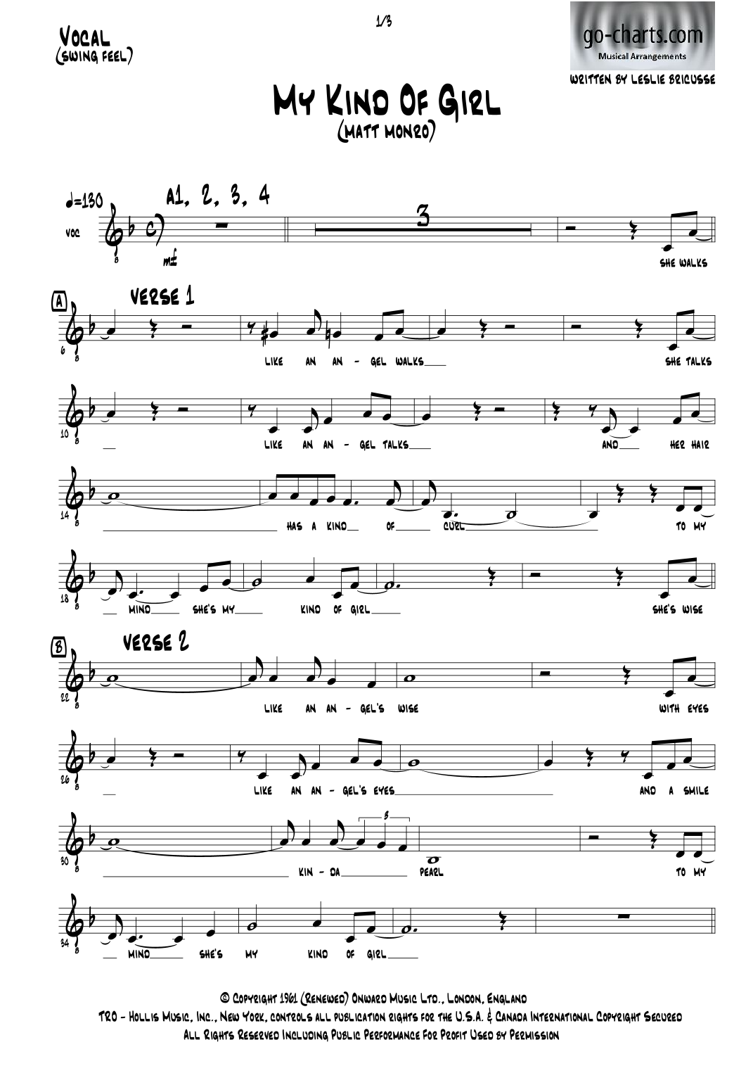 My Kind Of Girl (arr. Andy Davidson go-charts.com) by Leslie Bricusse Full Orchestra
