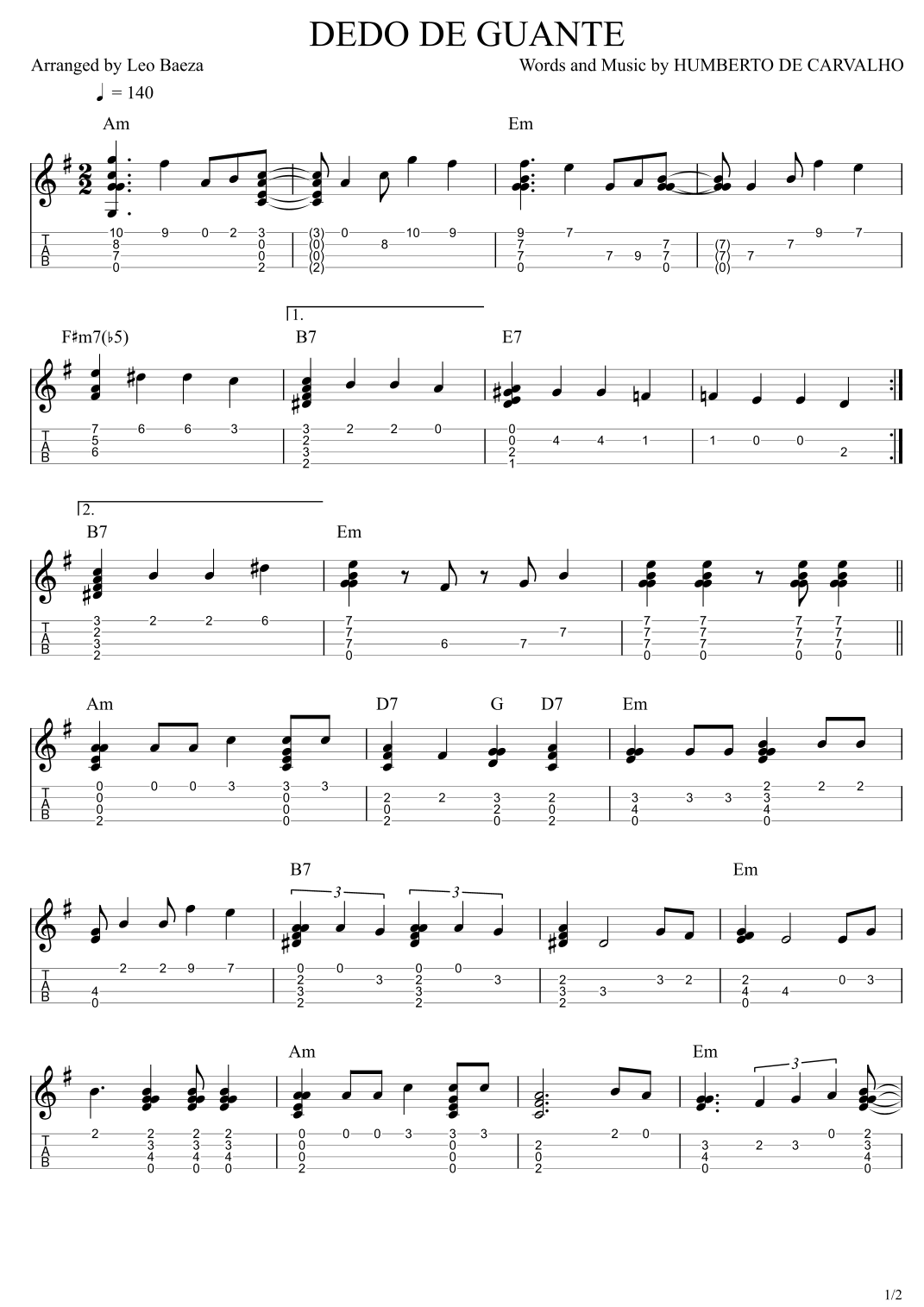 Dedo de Guante (arr. Leo Baeza) Partituras Digitales