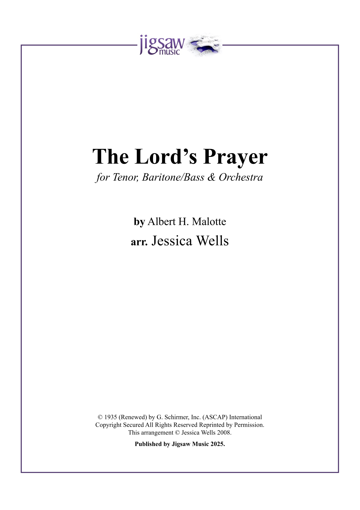 The Lord's Prayer (arr. Jessica Wells) by Albert H. Malotte 管弦乐团 - 预览