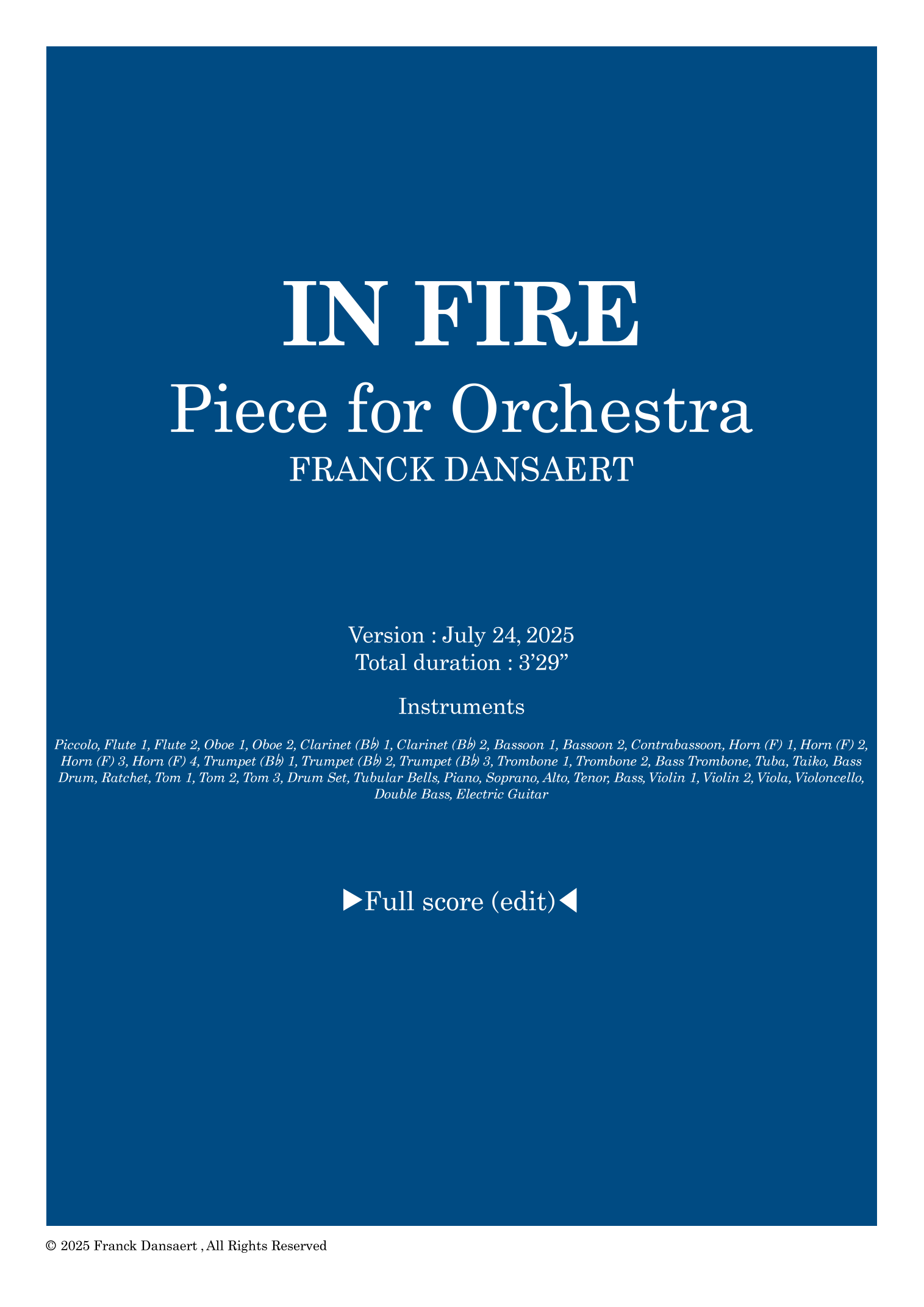 In Fire - Score Only (仅总谱) by Franck Dansaert Full Orchestra (管弦乐团) - 预览