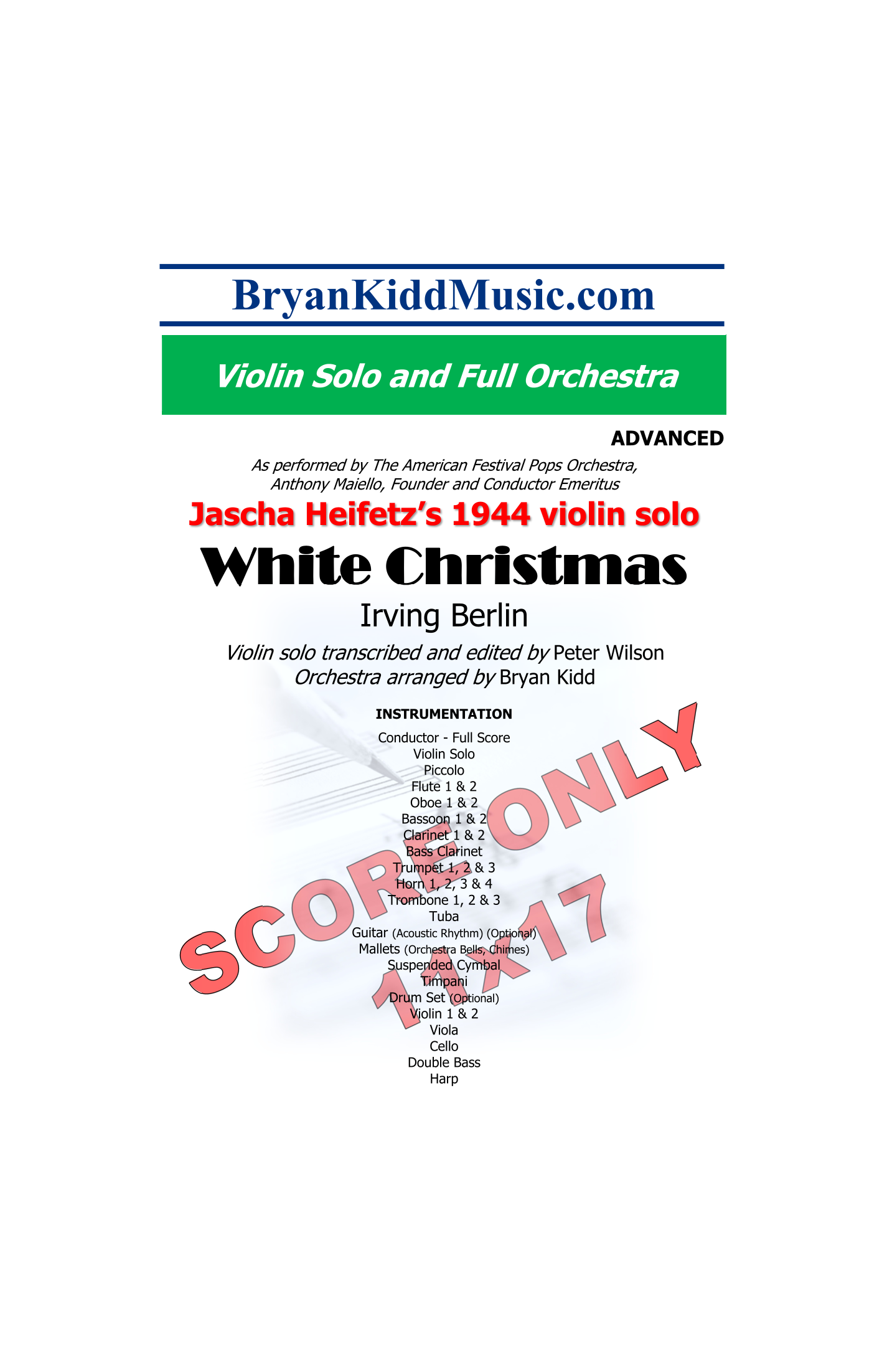 White Christmas - 仅总谱 Score Only (arr. Bryan Kidd) by Bing Crosby 管弦乐团 Full Orchestra - 预览