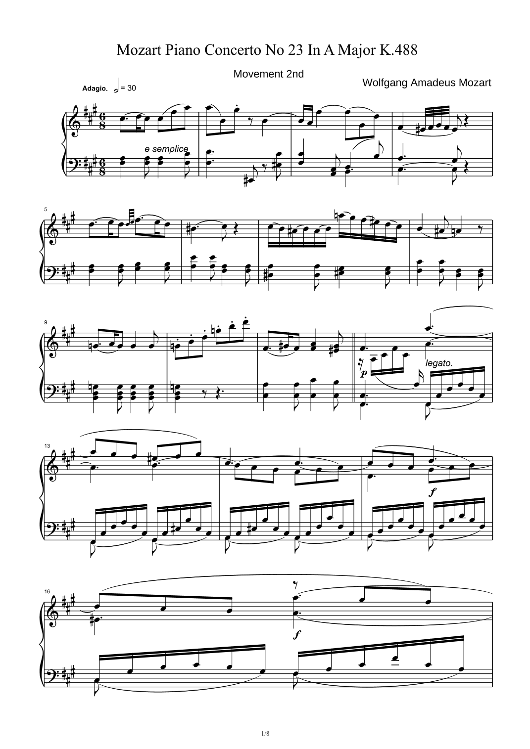 Piano Concerto No 23 In A Major Movement 2 arr Wolfgang Amadeus Piano Concerto No 23 In A Major Movement 2 arr Wolfgang Amadeus
