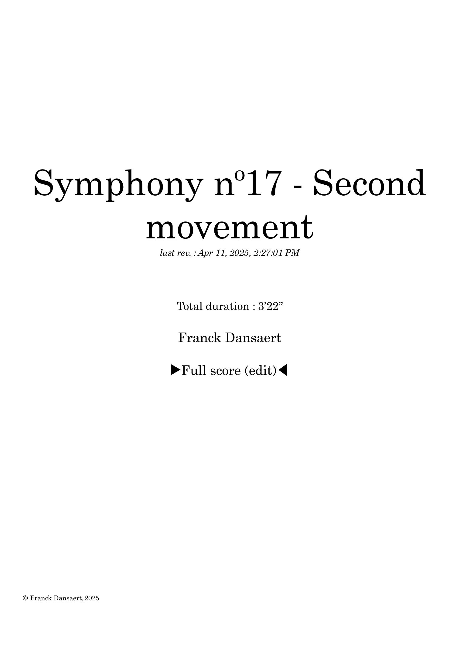 Symphony nº17 (second movement) - Score Only by Franck Dansaert Full Orchestra(第17号交响曲(第二乐章)- 仅总谱 - Franck Dansaert 管弦乐团)- 预览