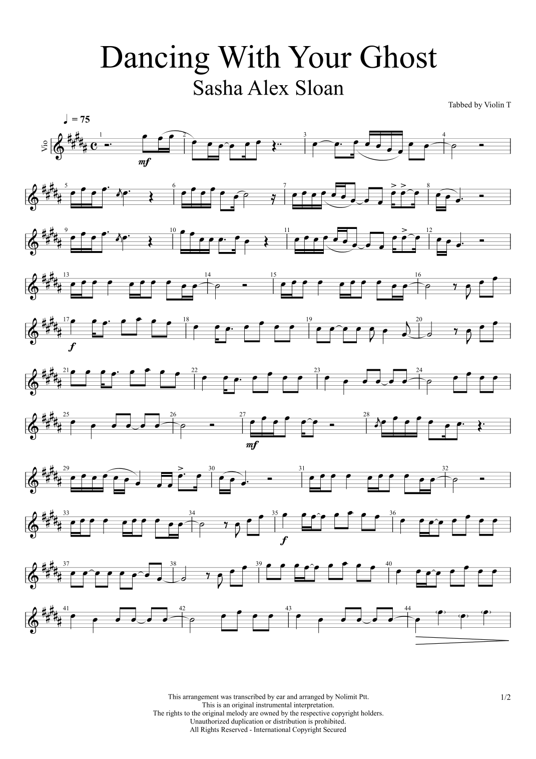 Dancing With Your Ghost (arr. Violin T) por Säsha Alex Sloan Partituras ...