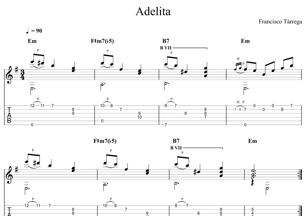 Adelita (arr. Leo Baeza) by Francisco Tarrega Sheet Music for Guitar ...